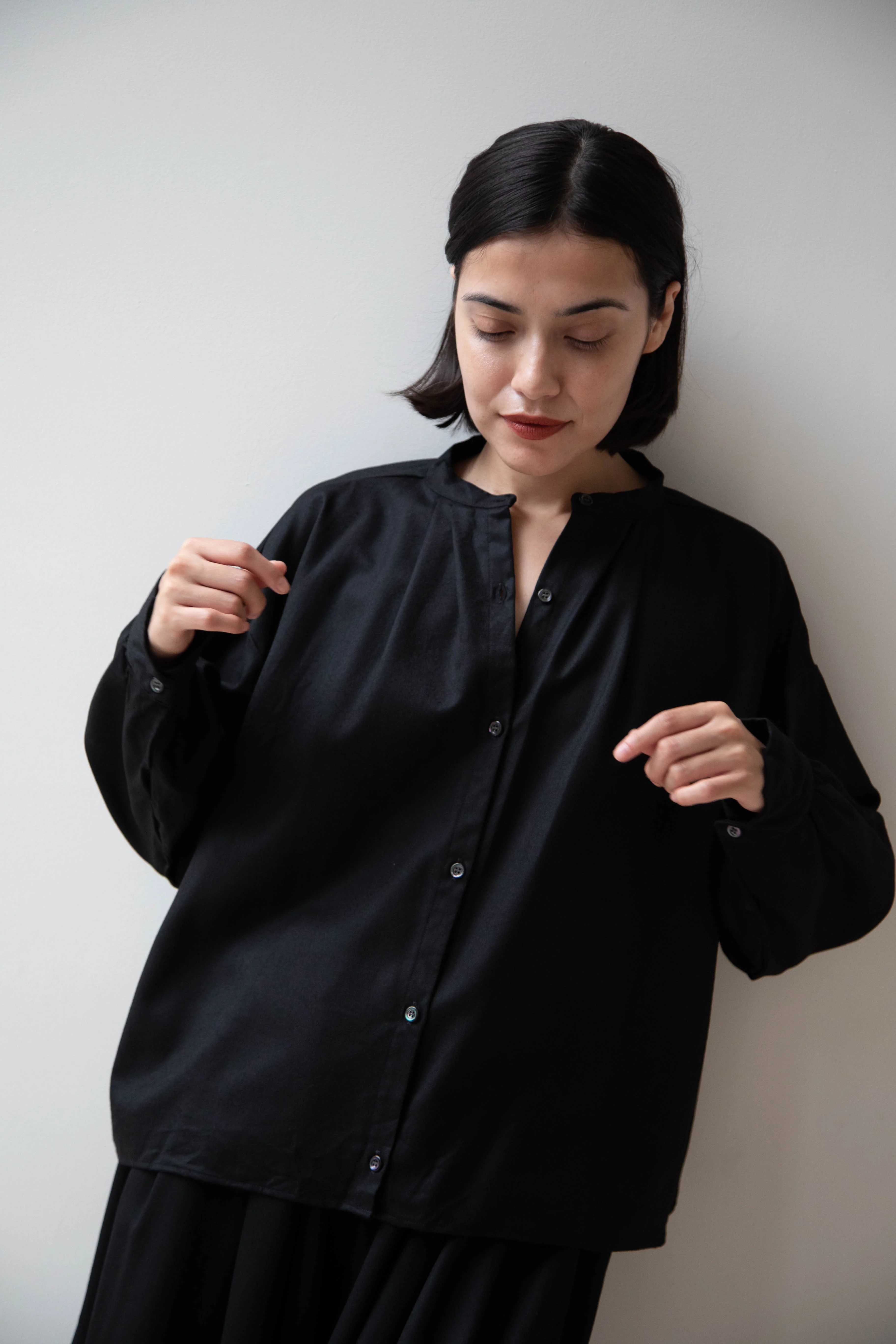 Gallego Desportes | Band Collar Top in Black Wool - Image 23