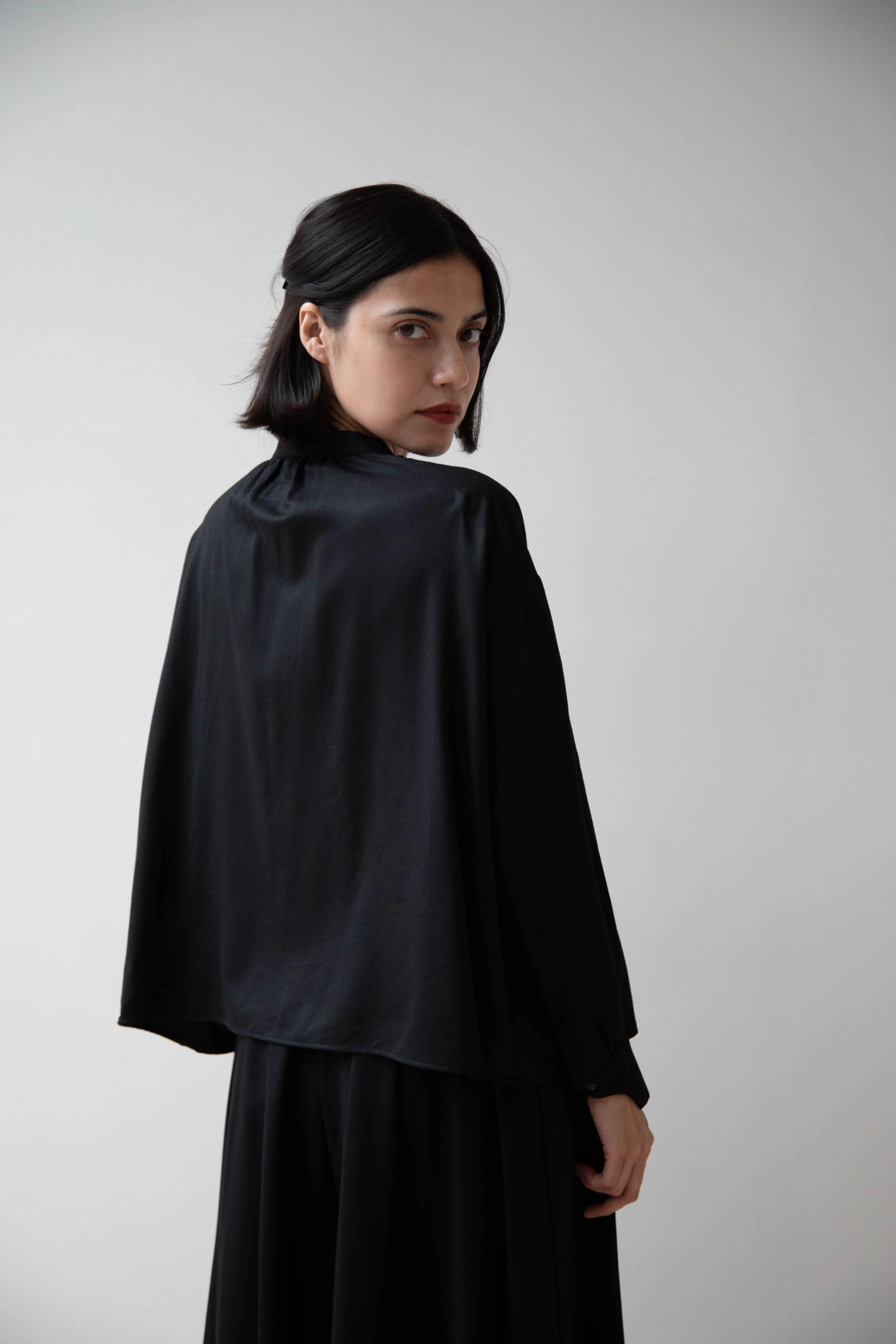 Gallego Desportes | Band Collar Top in Black Wool - Image 24