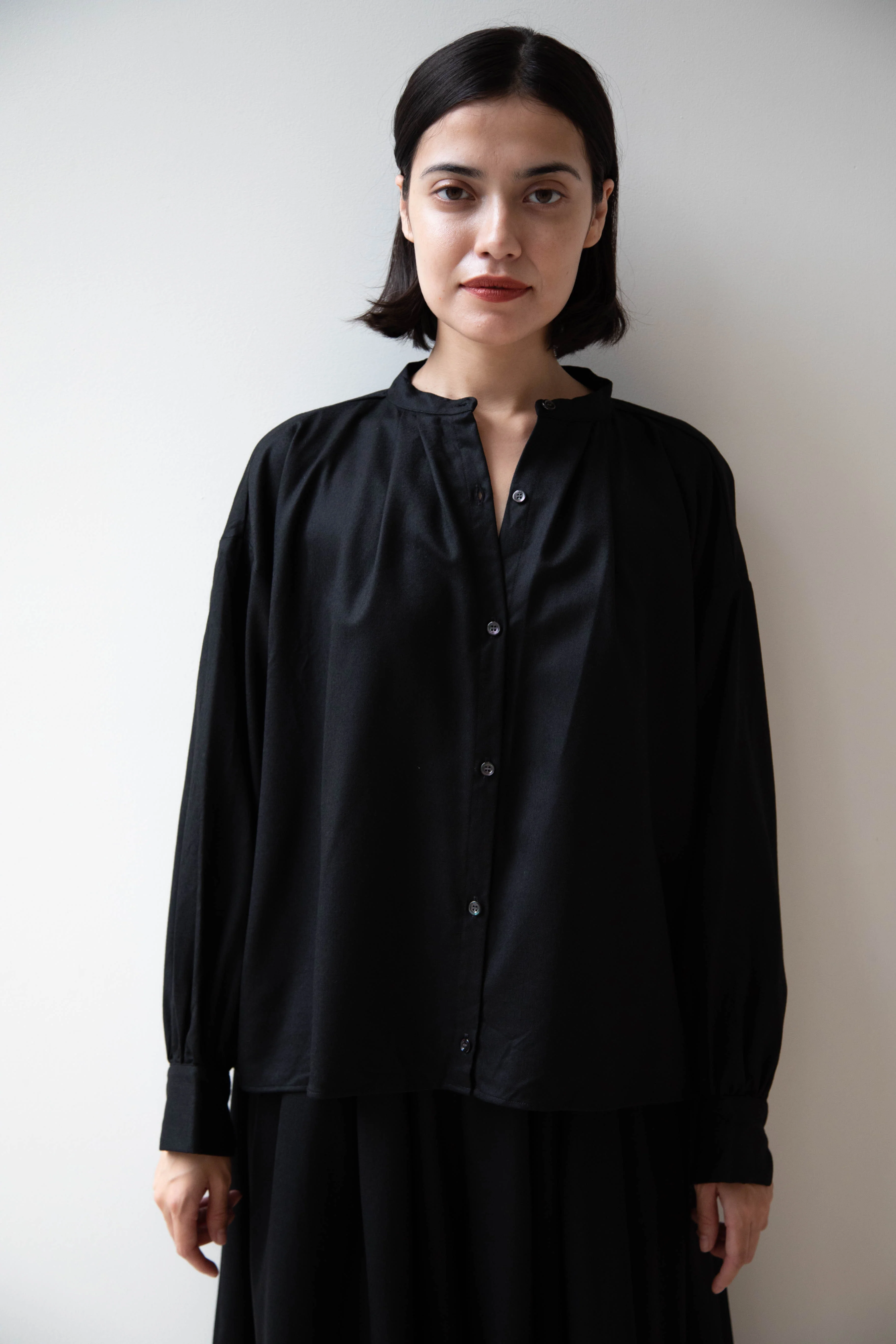 Gallego Desportes | Band Collar Top in Black Wool - Image 9