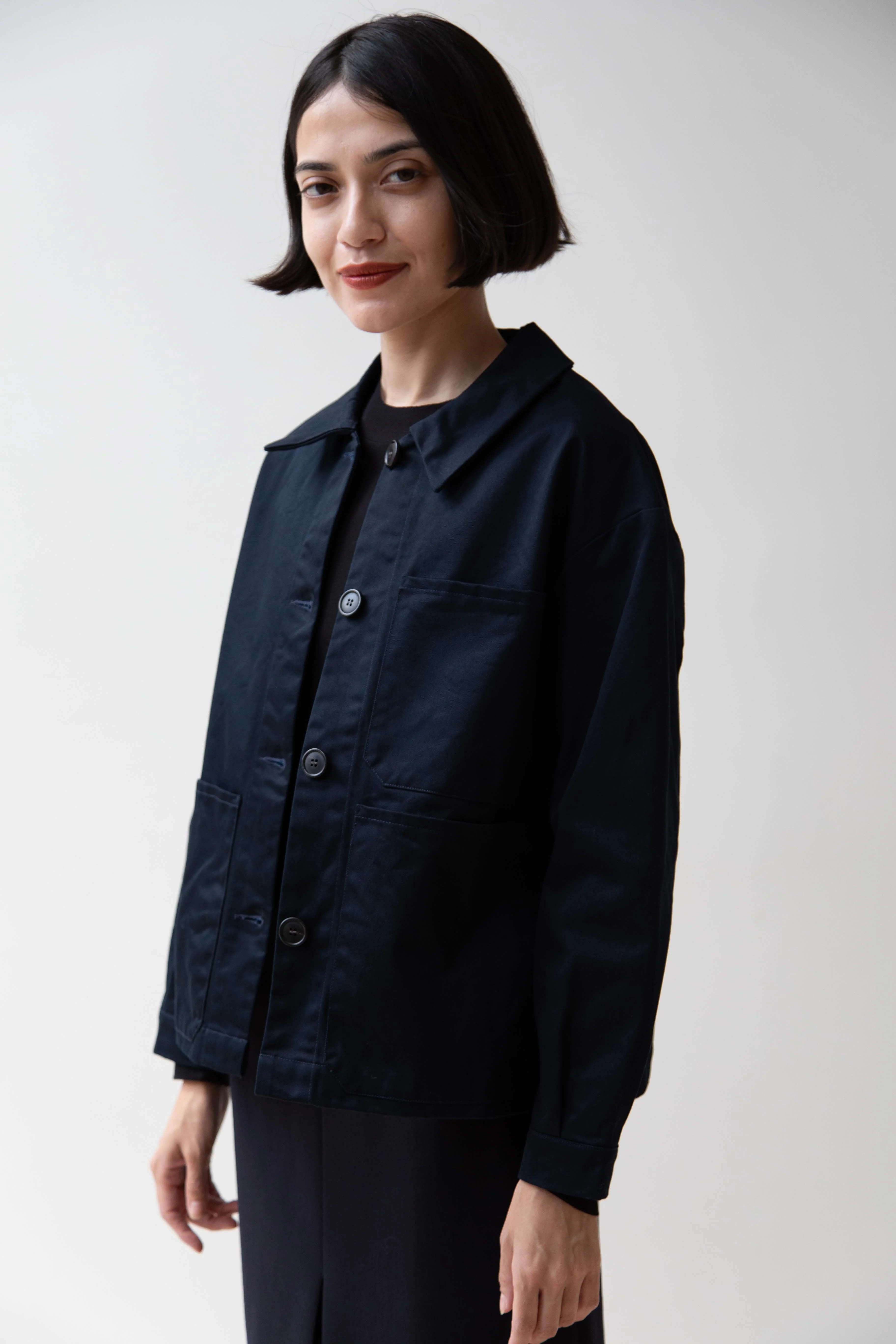 Gallego Desportes | Cotton Gabardine Work Jacket in Navy - Image 12