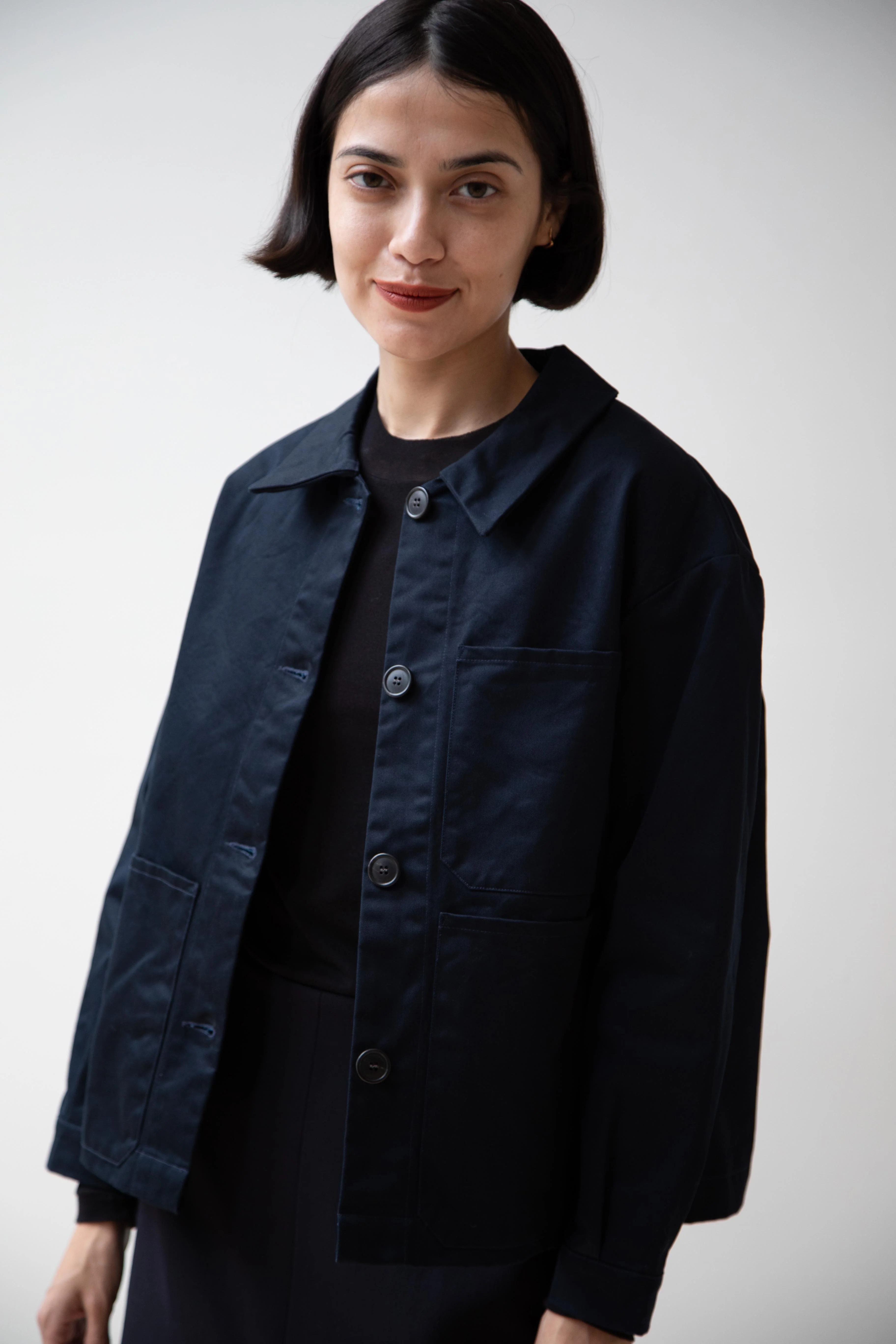 Gallego Desportes | Cotton Gabardine Work Jacket in Navy - Image 15