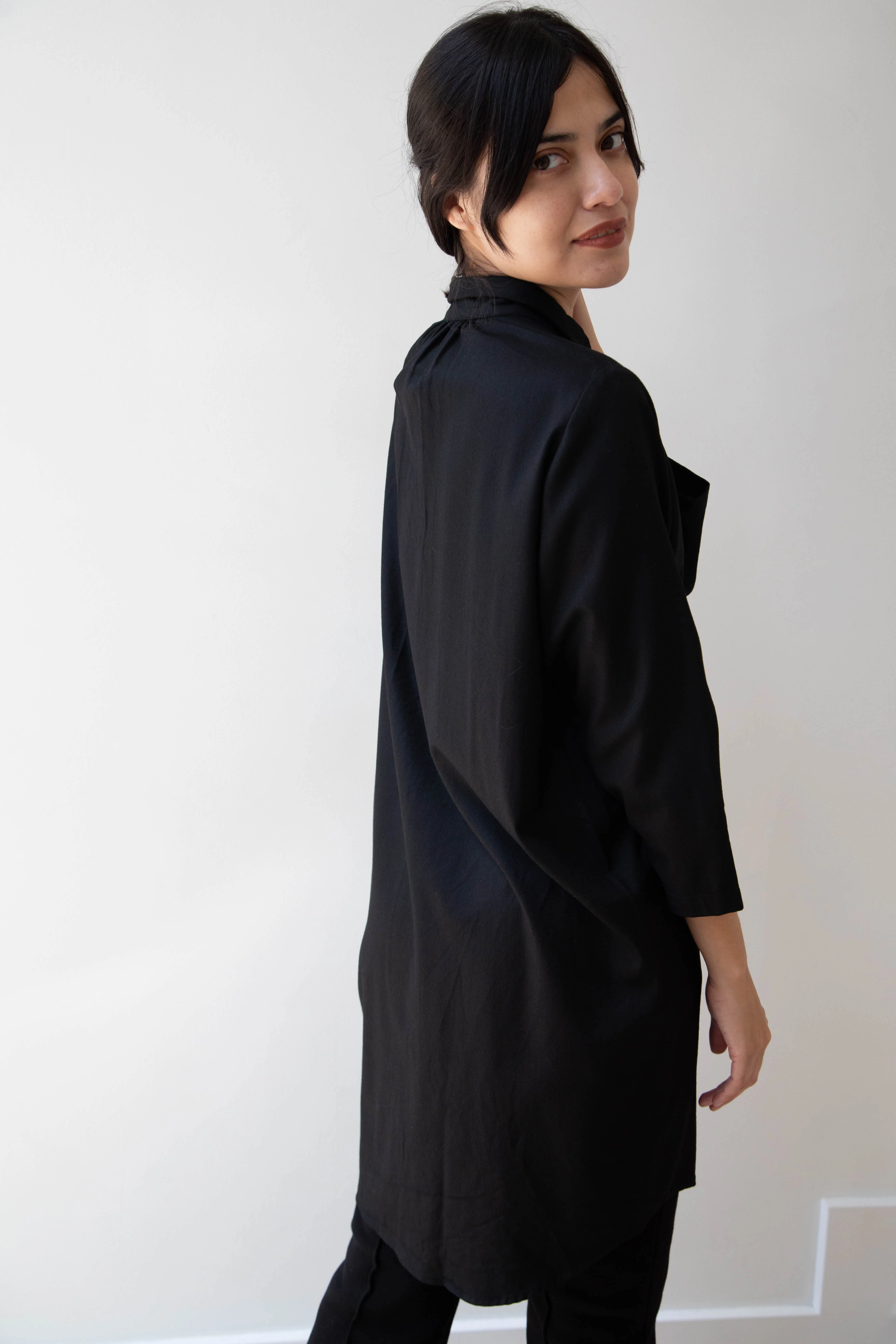 Gallego Desportes | Peter Pan Collar Tunic in Black Wool - Image 30