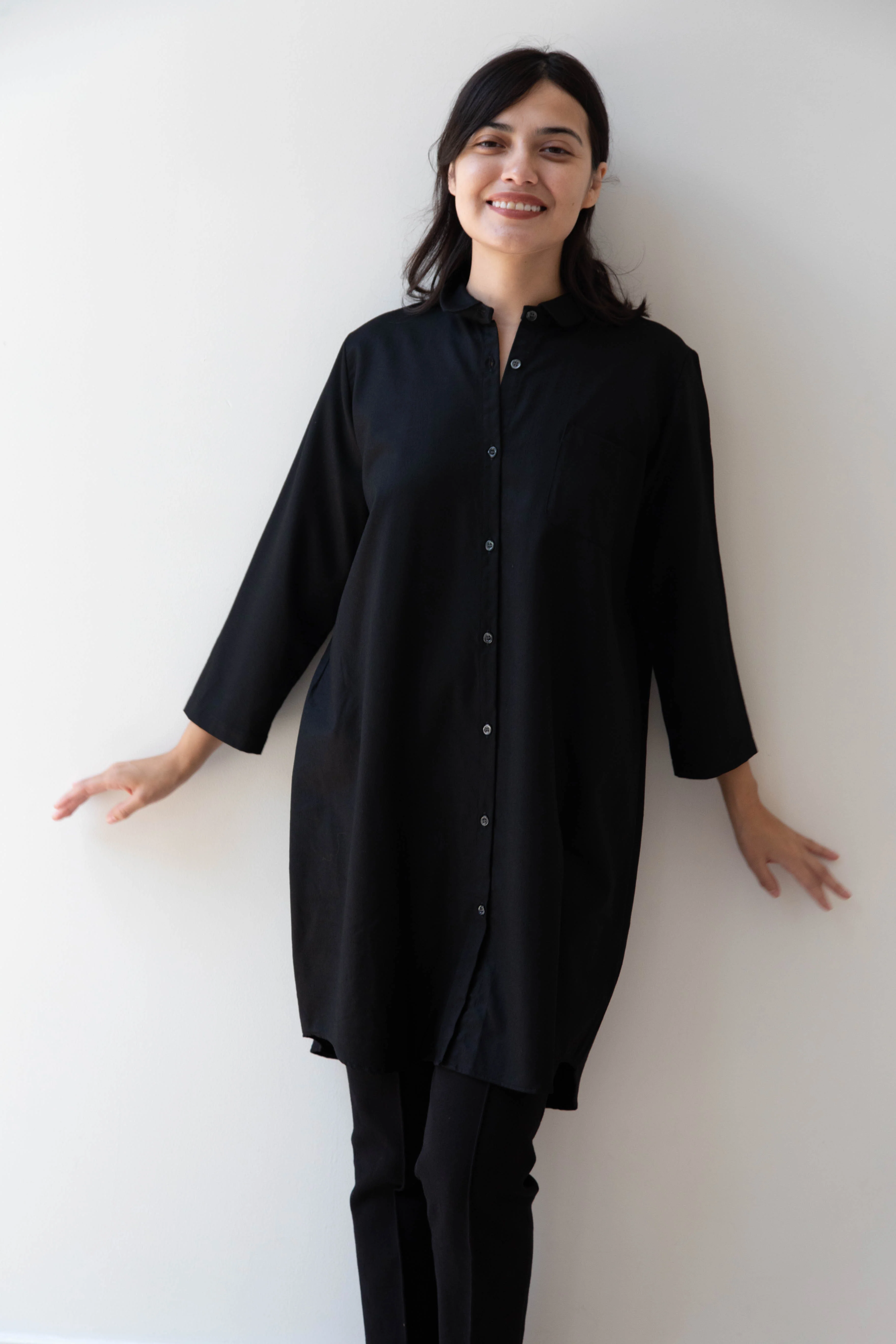 Gallego Desportes | Peter Pan Collar Tunic in Black Wool - Image 5