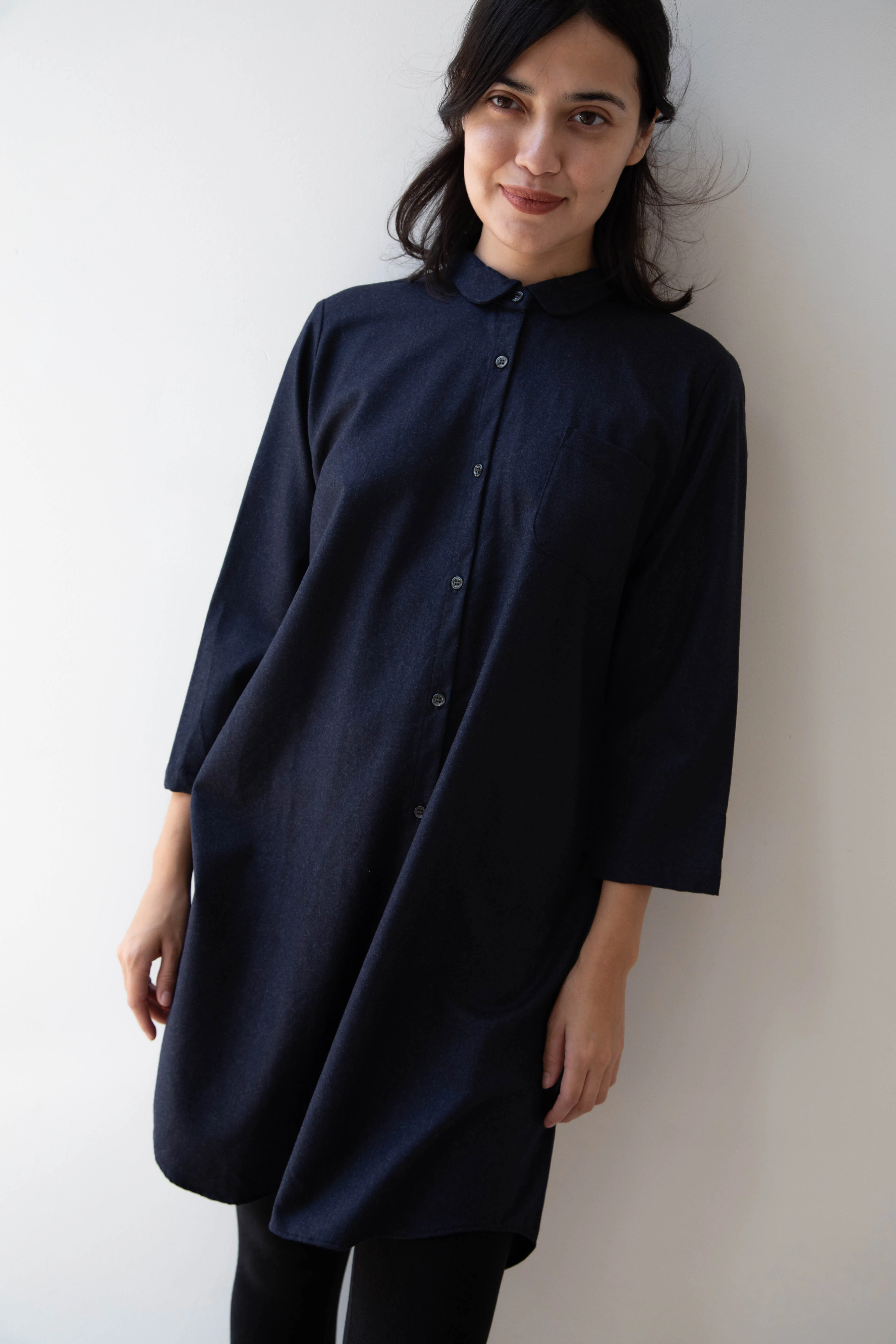 Gallego Desportes | Peter Pan Collar Tunic in Navy Wool - Image 3