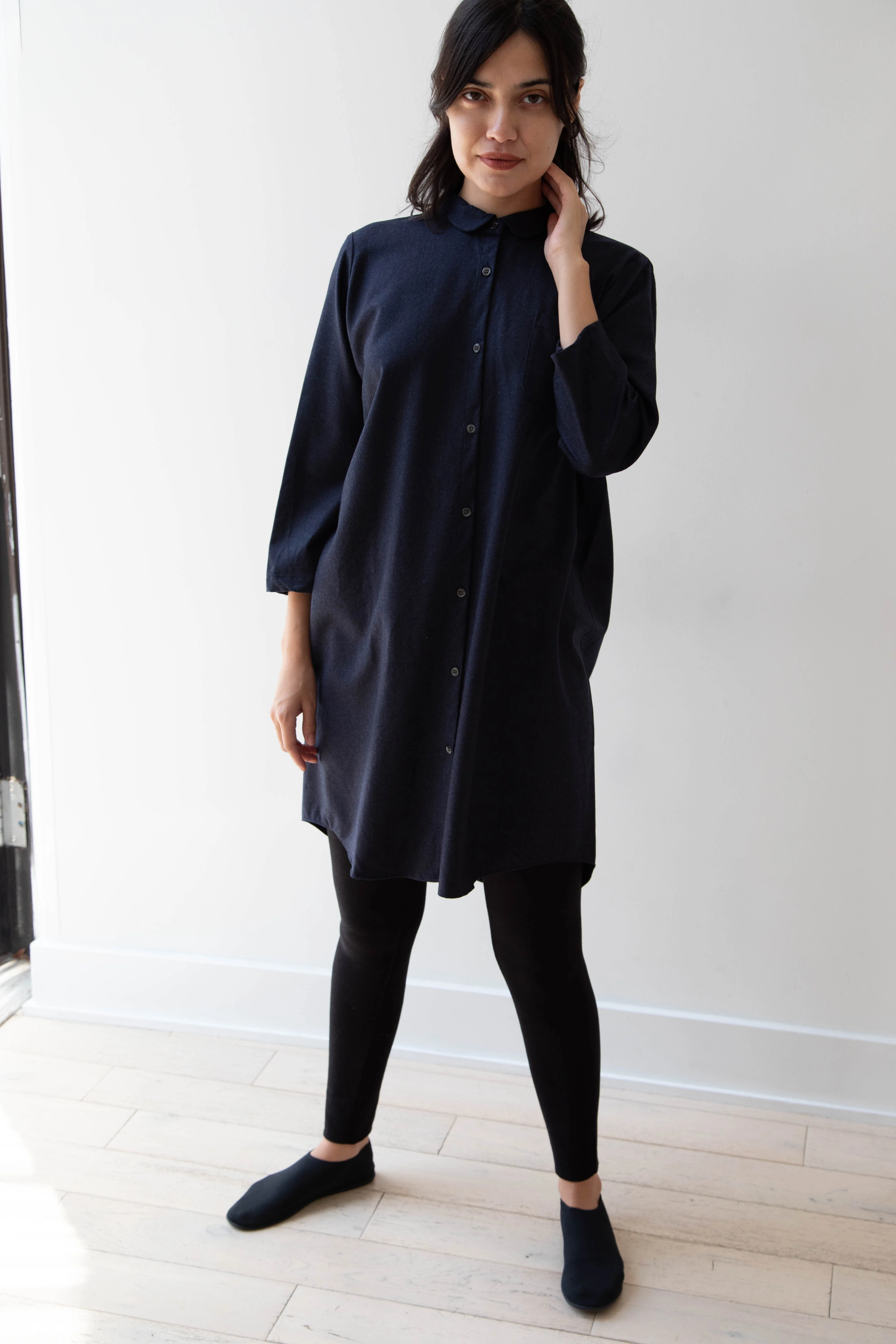 Gallego Desportes | Peter Pan Collar Tunic in Navy Wool - Image 39