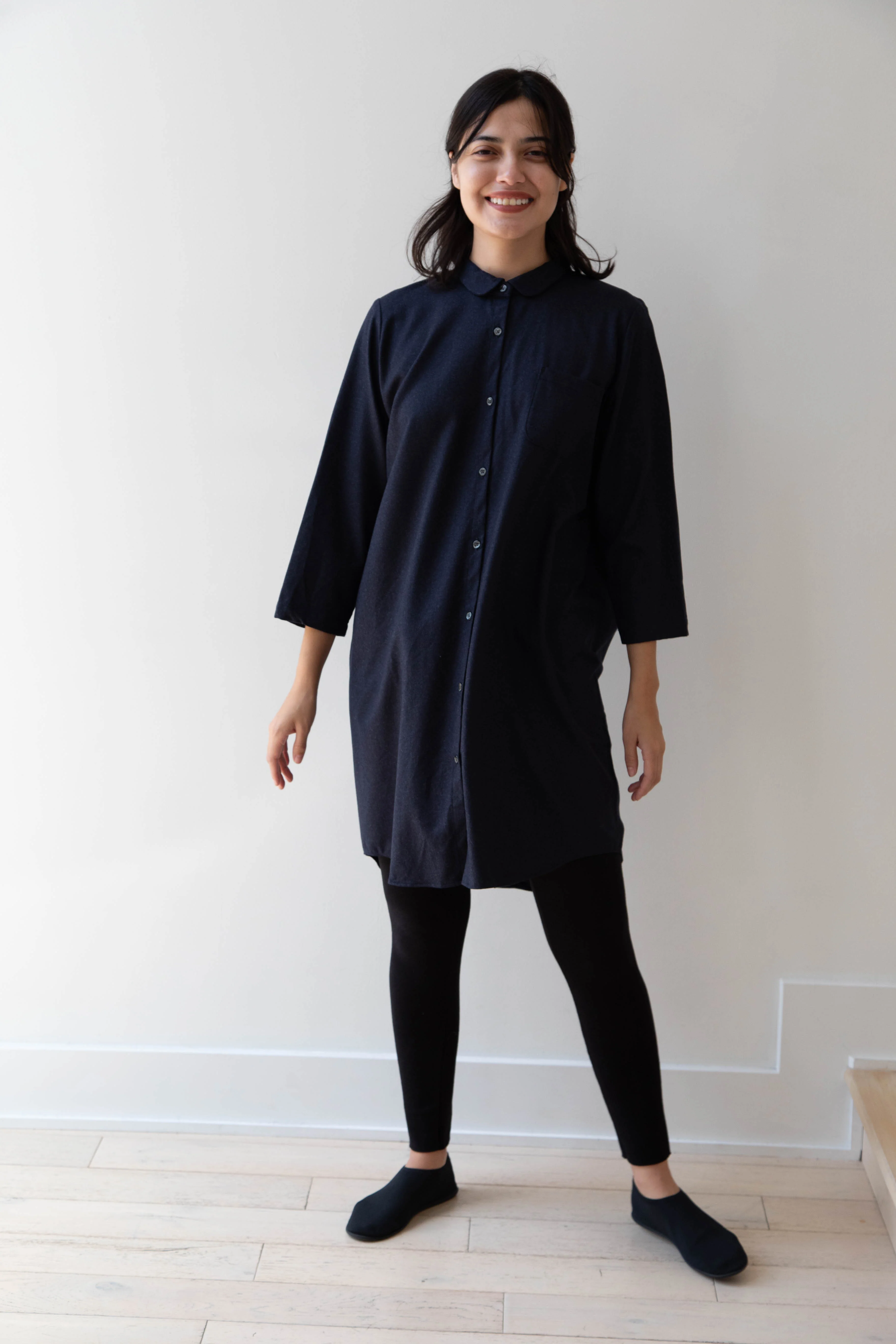 Gallego Desportes | Peter Pan Collar Tunic in Navy Wool - Image 40
