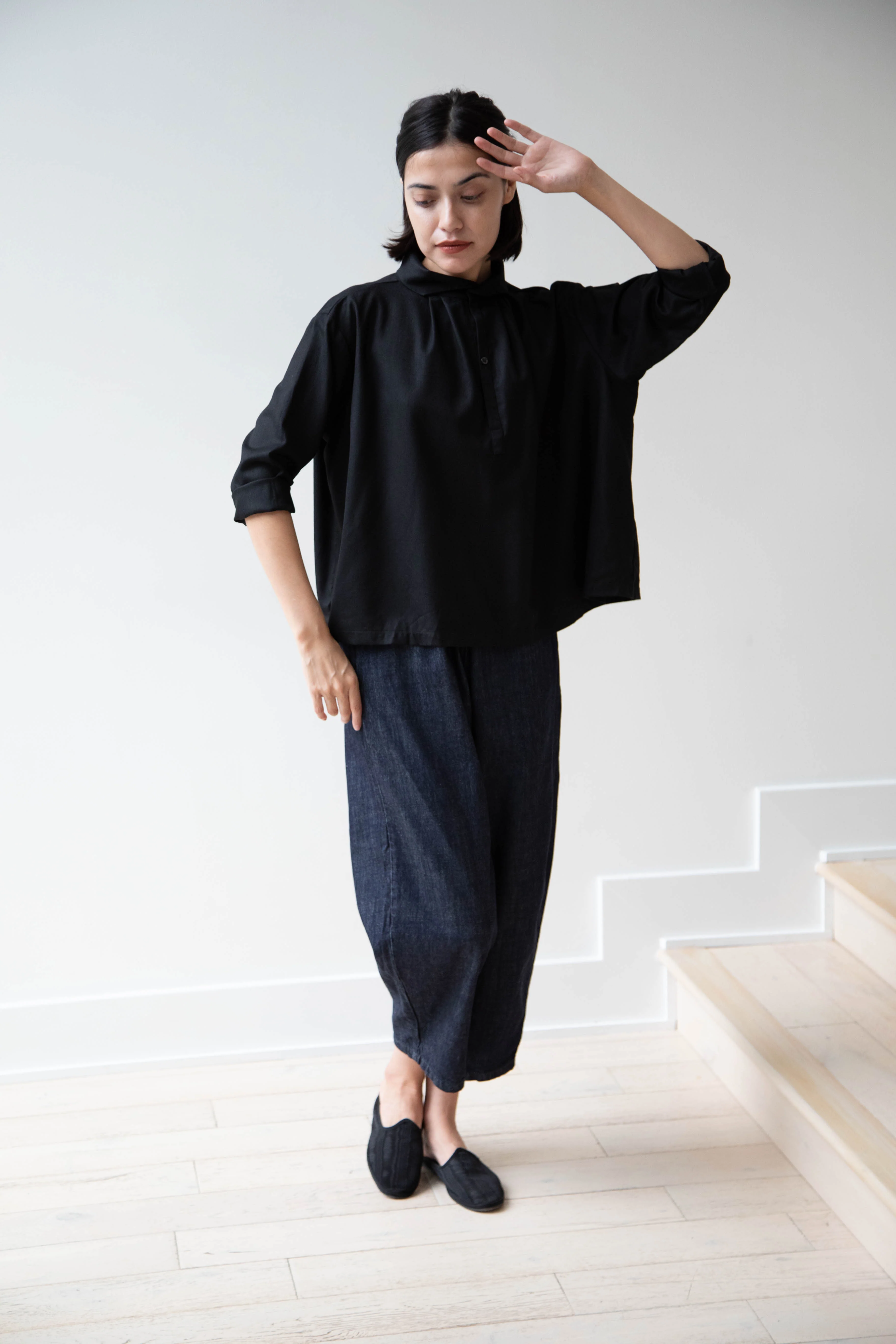 Gallego Desportes | Petite Collar Blouse in Black Wool - Image 30