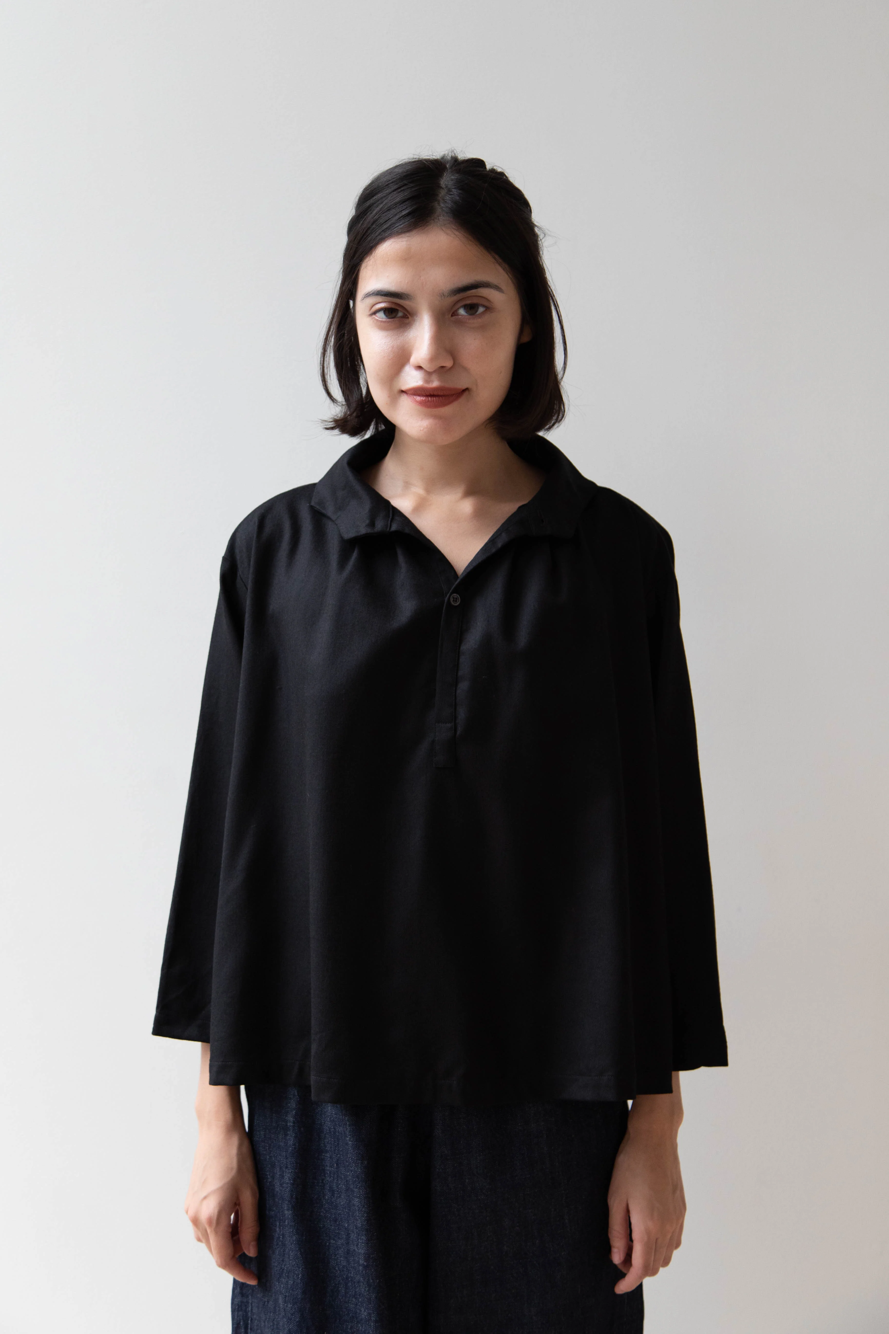 Gallego Desportes | Petite Collar Blouse in Black Wool - Image 4