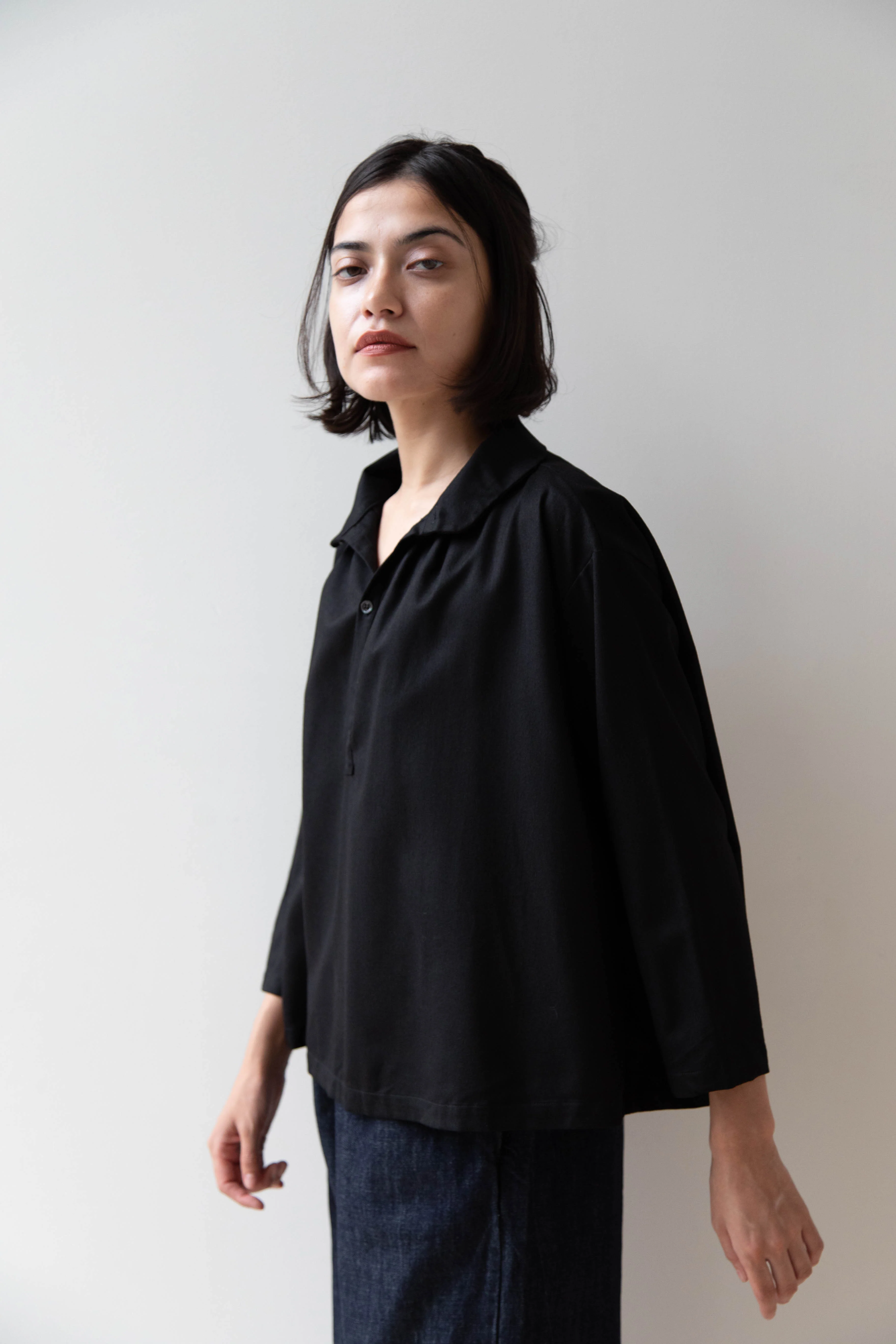 Gallego Desportes | Petite Collar Blouse in Black Wool - Image 9