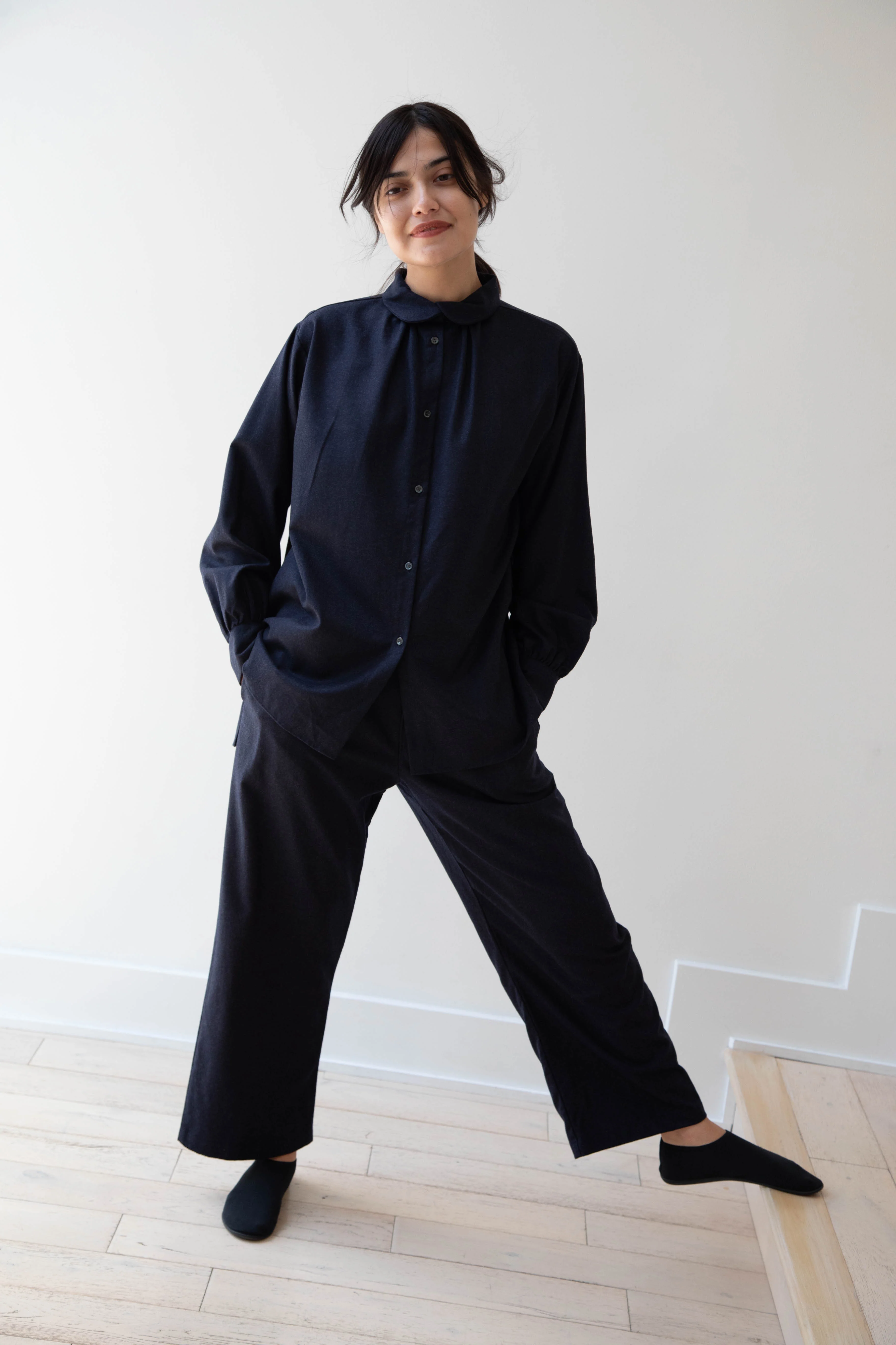 Gallego Desportes | Pleat Pants in Navy Wool - Image 4