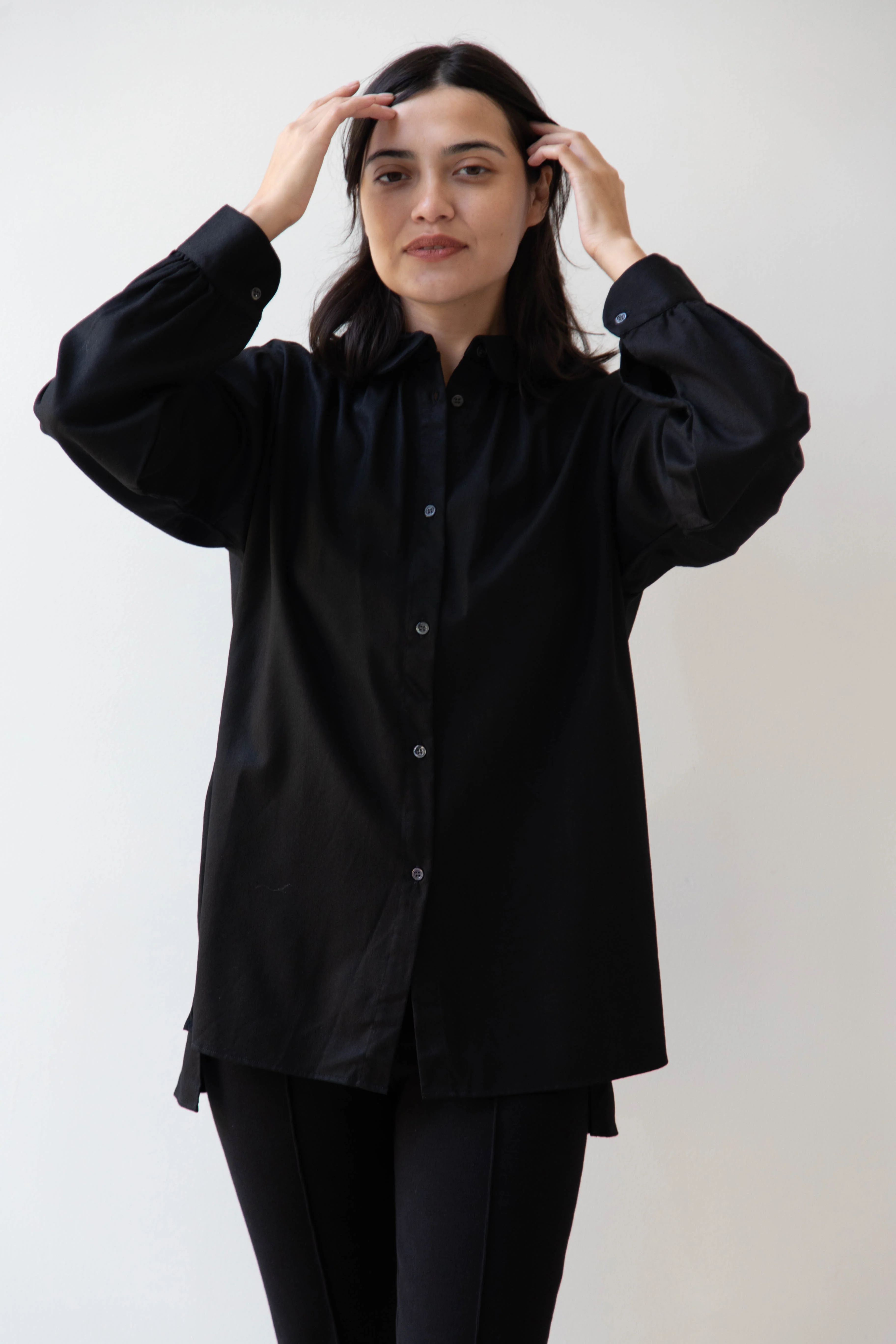Gallego Desportes | Round Collar Shirt in Black Wool - Image 12