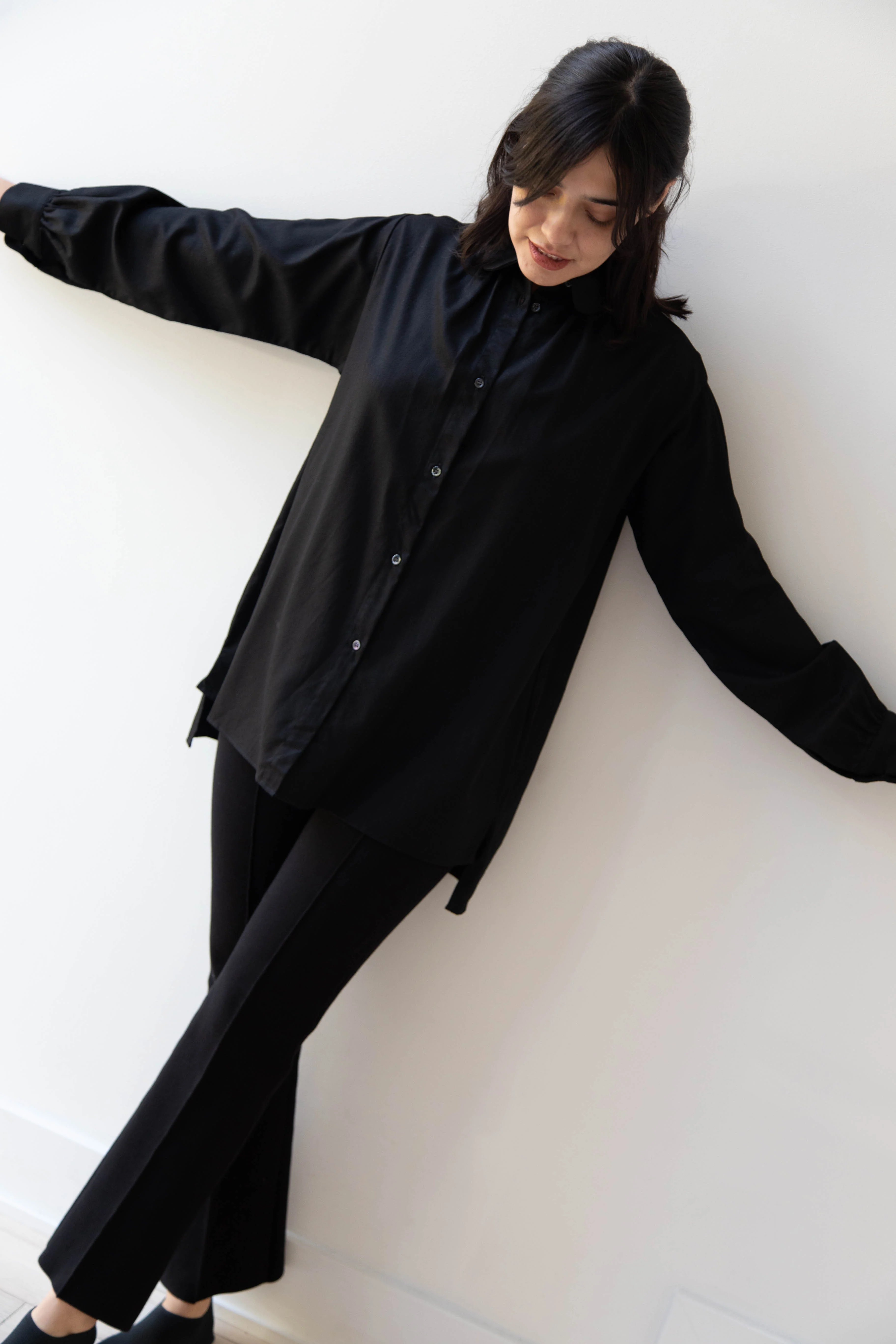 Gallego Desportes | Round Collar Shirt in Black Wool - Image 17