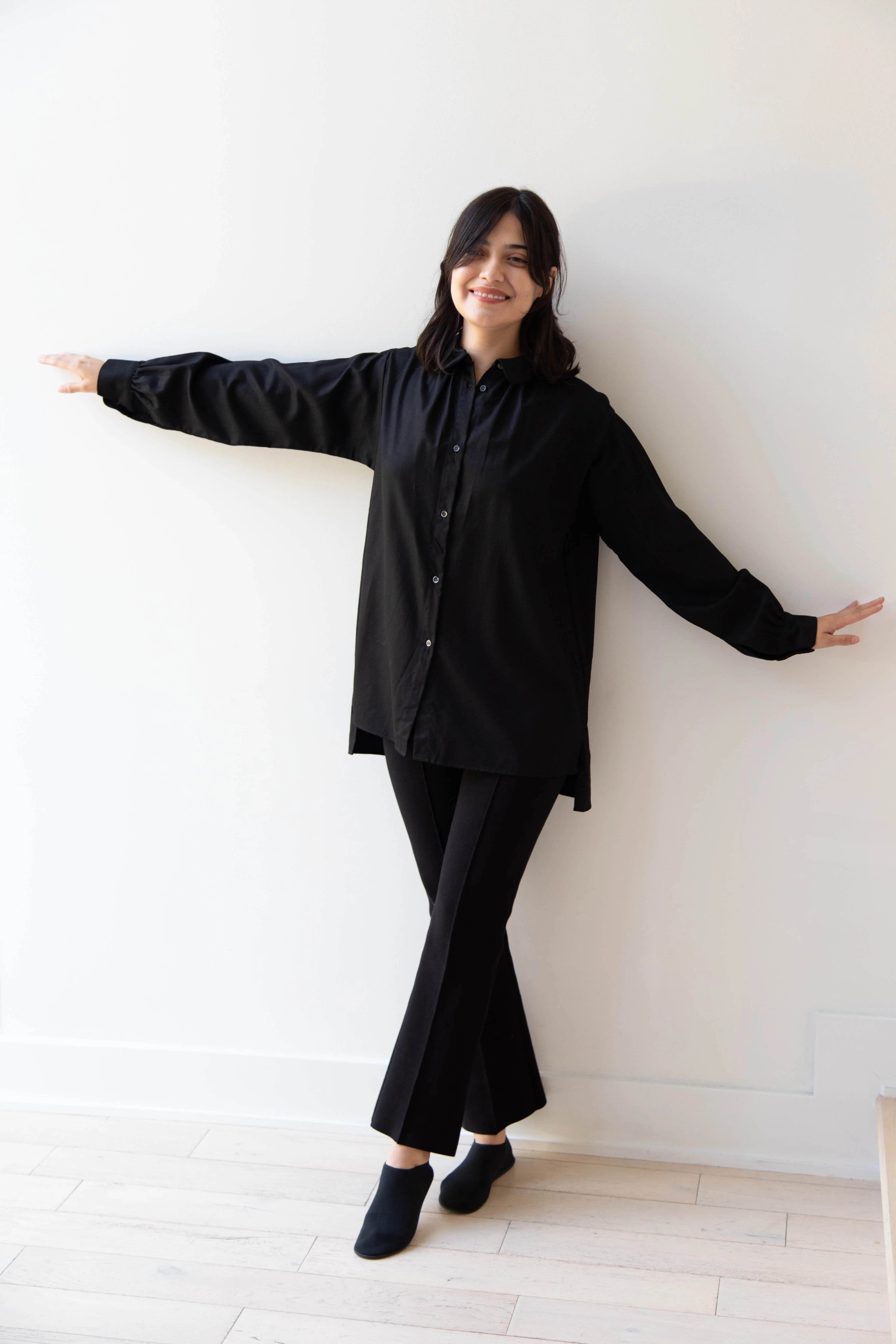 Gallego Desportes | Round Collar Shirt in Black Wool - Image 18