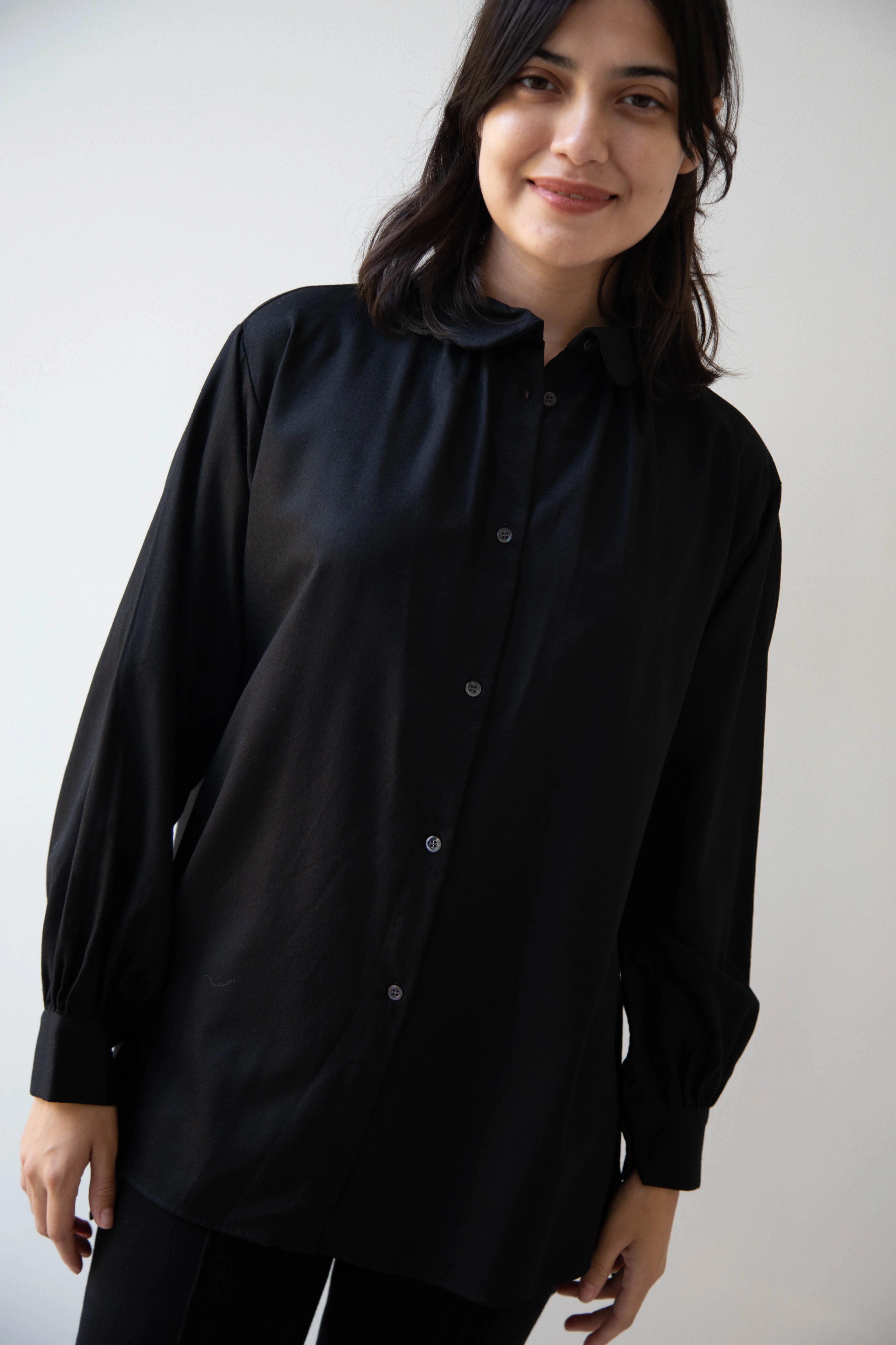 Gallego Desportes | Round Collar Shirt in Black Wool - Image 25