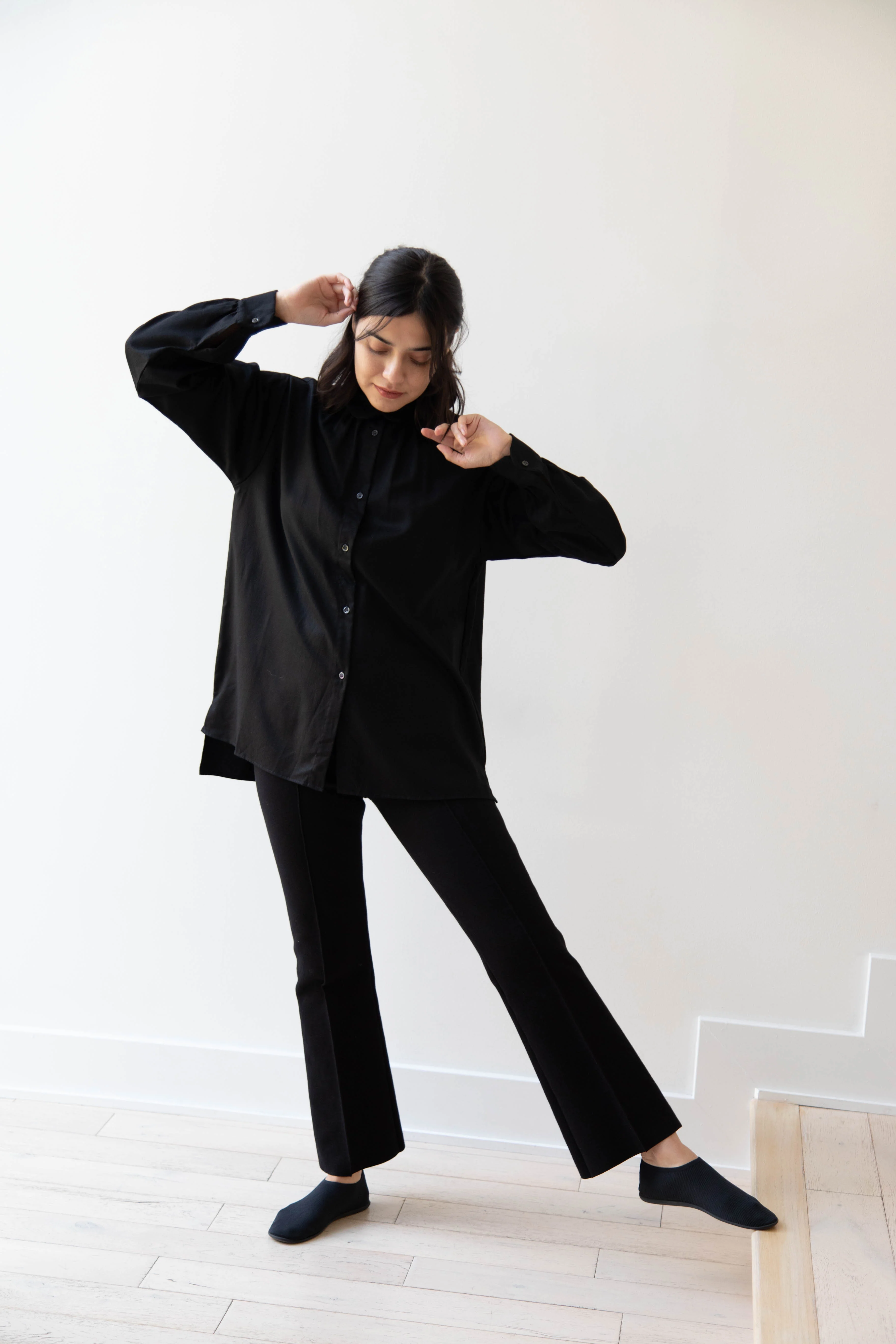 Gallego Desportes | Round Collar Shirt in Black Wool - Image 32