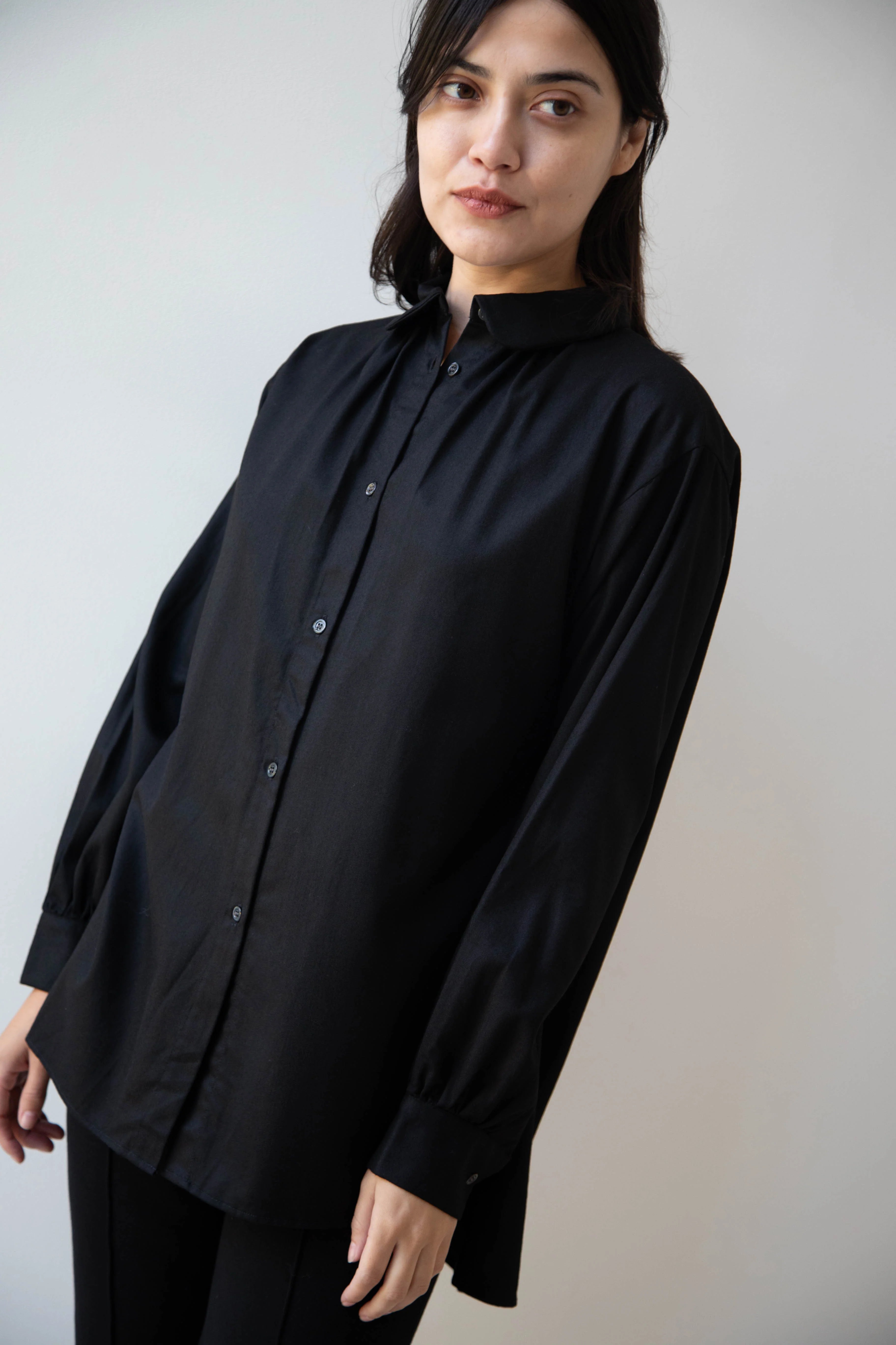 Gallego Desportes | Round Collar Shirt in Black Wool - Image 7