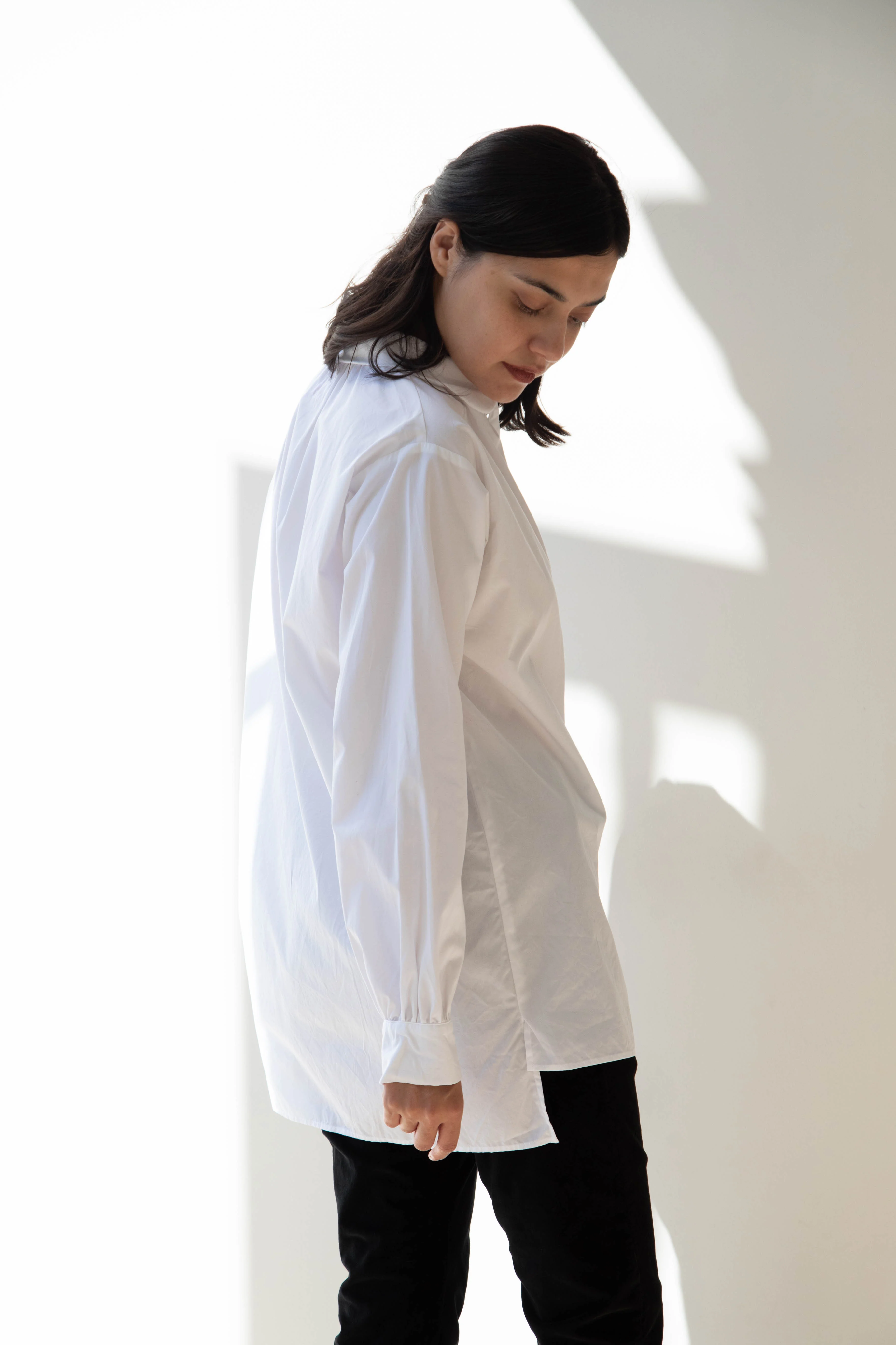 Gallego Desportes | Round Collar Shirt in White Poplin - Image 12