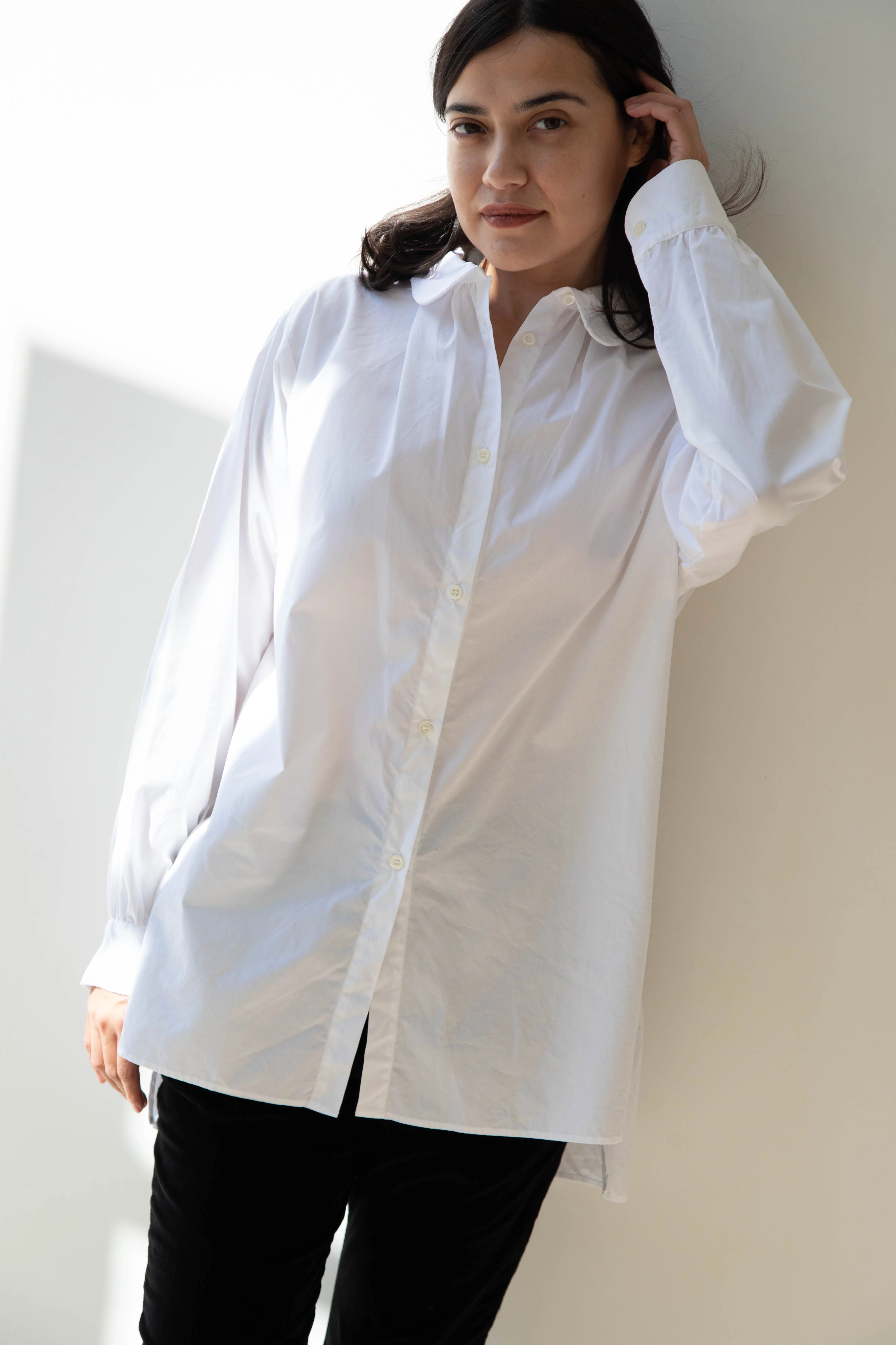 Gallego Desportes | Round Collar Shirt in White Poplin - Image 15