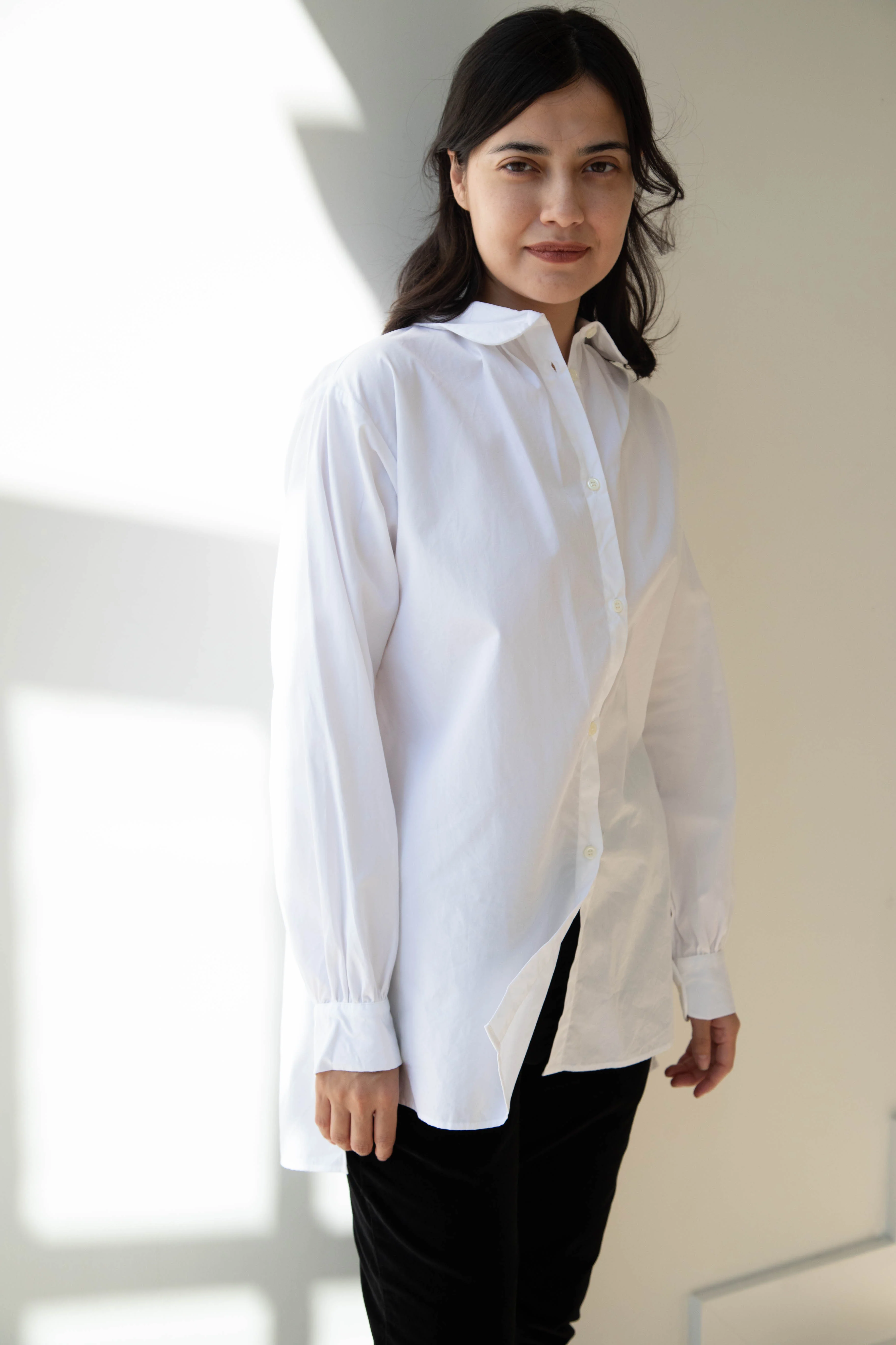Gallego Desportes | Round Collar Shirt in White Poplin - Image 18