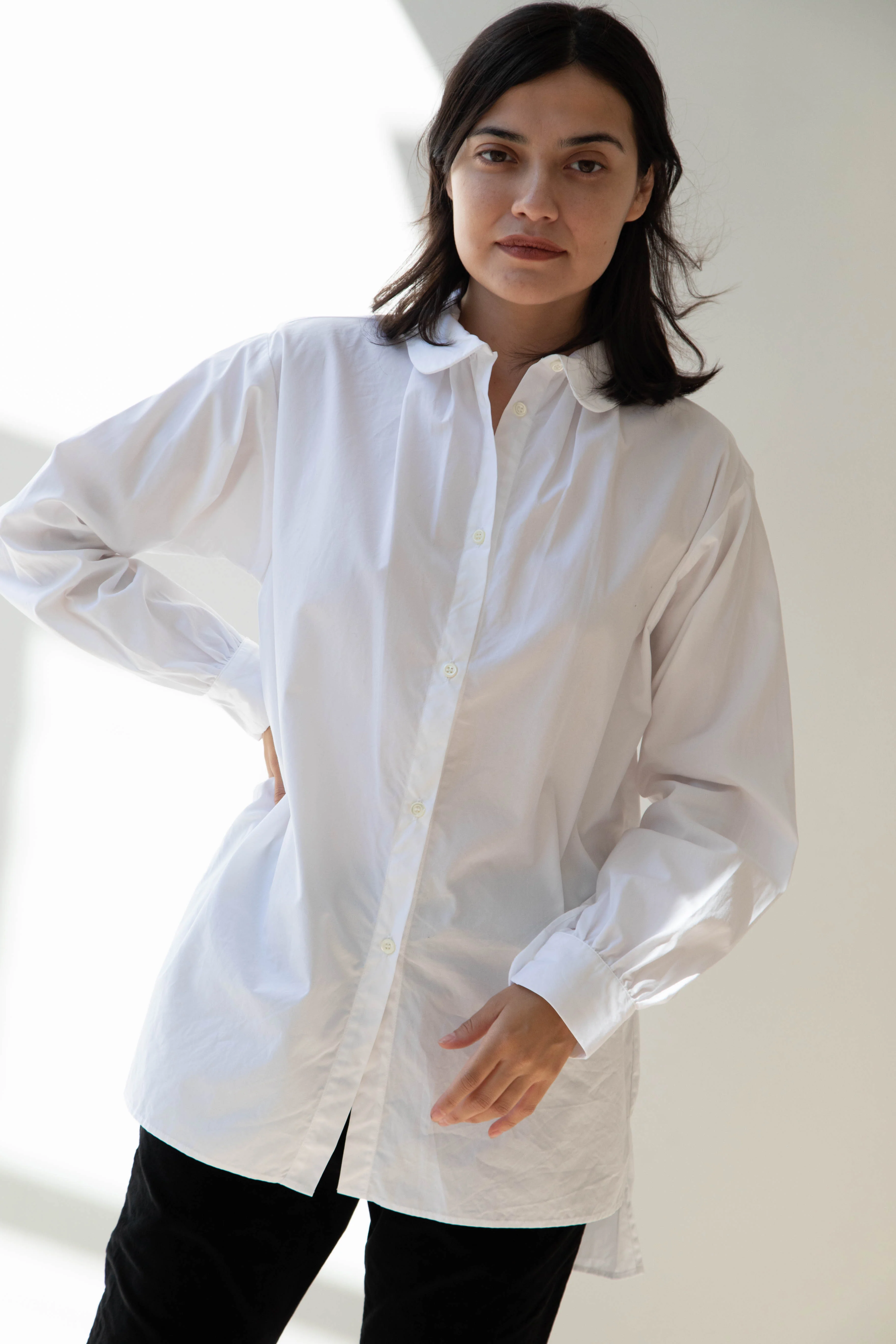 Gallego Desportes | Round Collar Shirt in White Poplin - Image 23