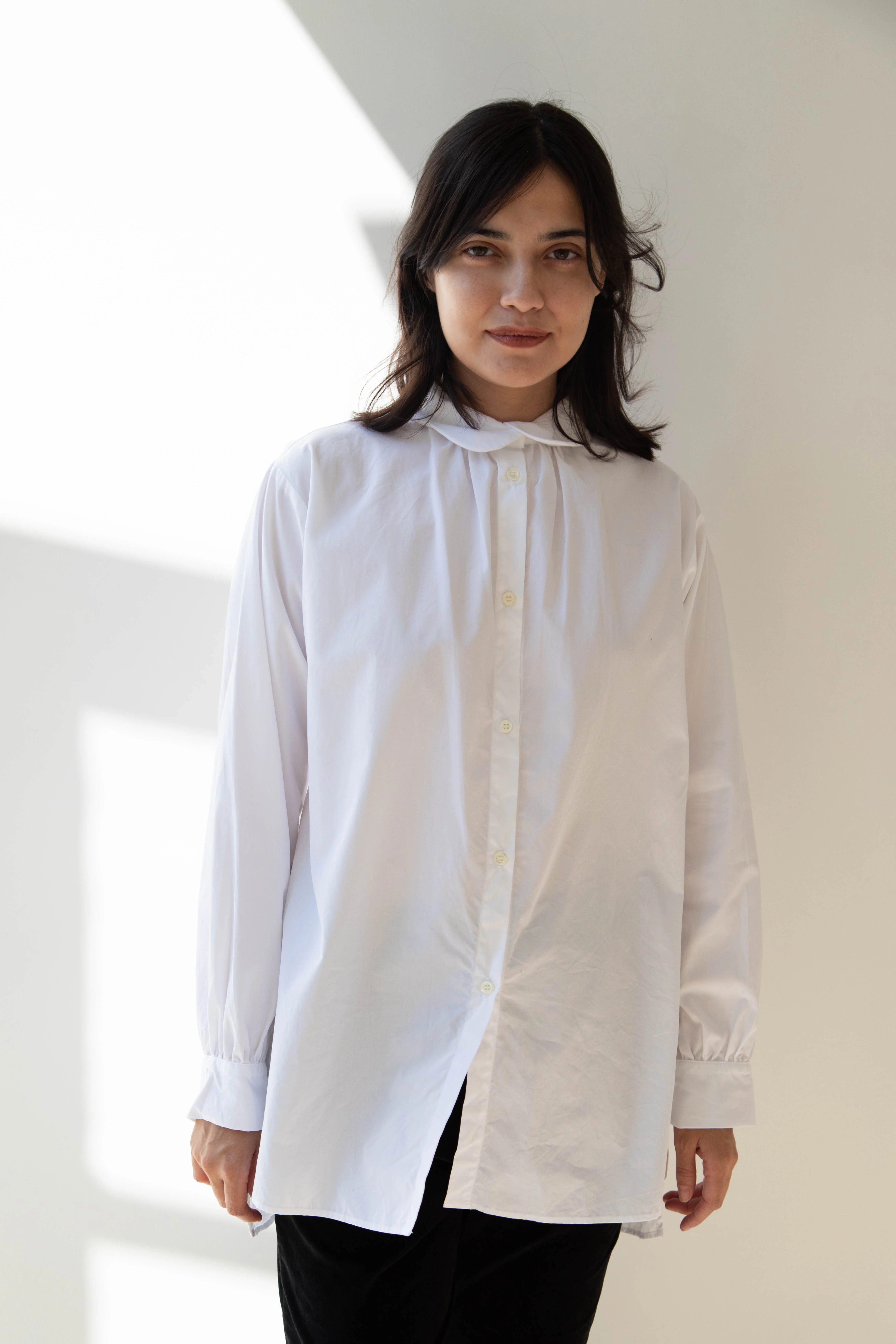 Gallego Desportes | Round Collar Shirt in White Poplin - Image 25
