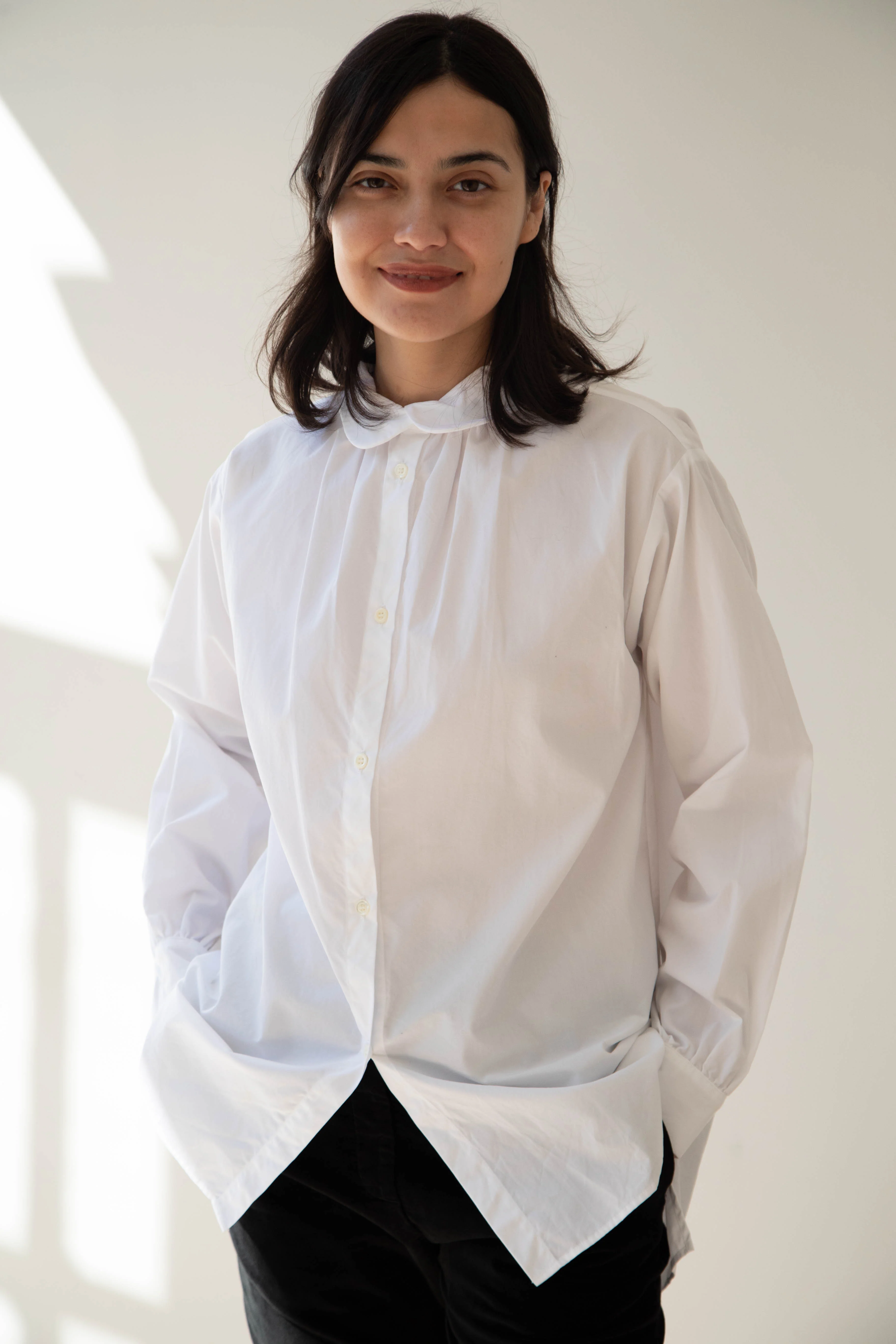 Gallego Desportes | Round Collar Shirt in White Poplin - Image 27