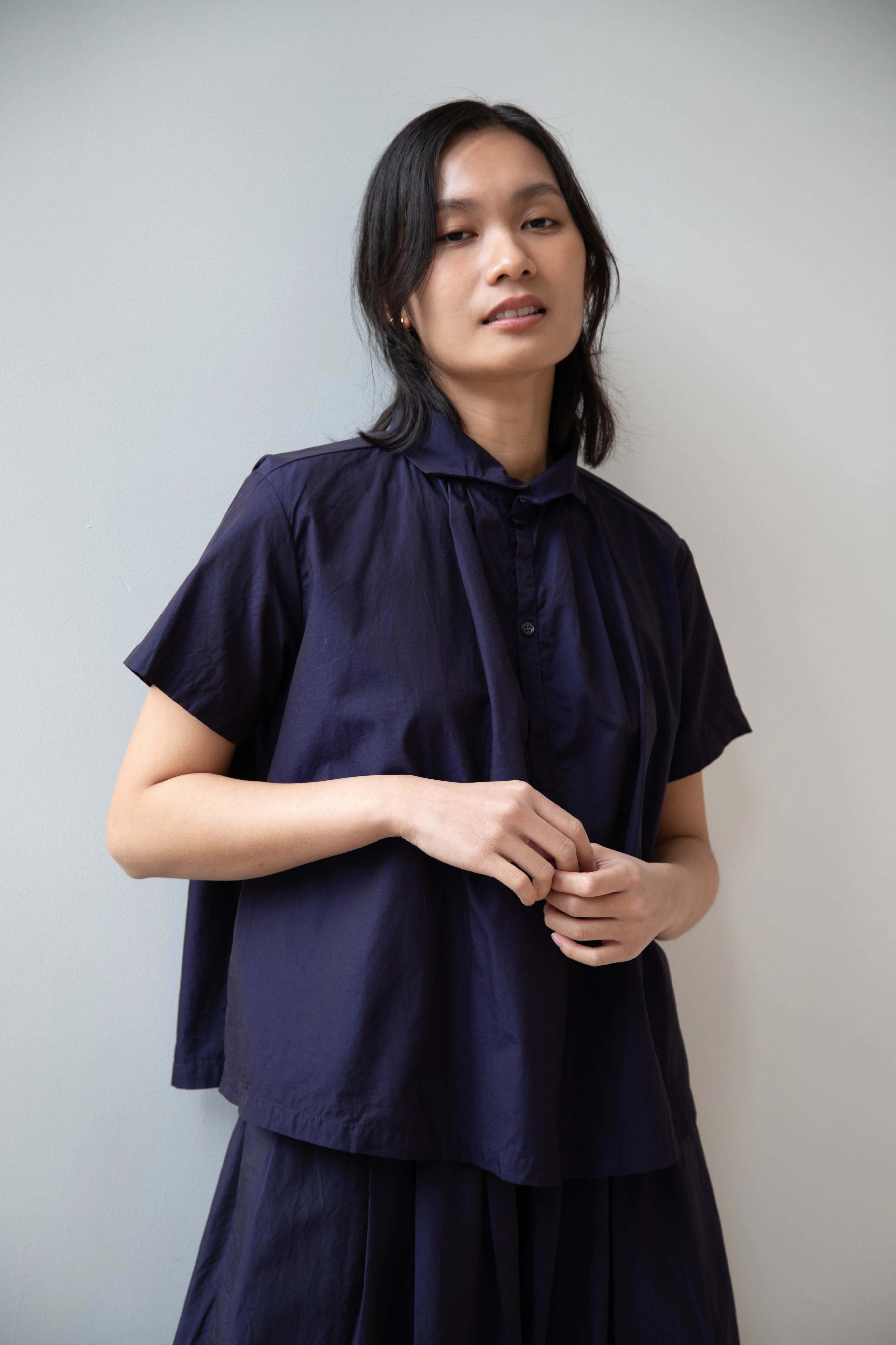 Gallego Desportes | Short Sleeve Mini Red Cross Shirt in Navy - Image 17