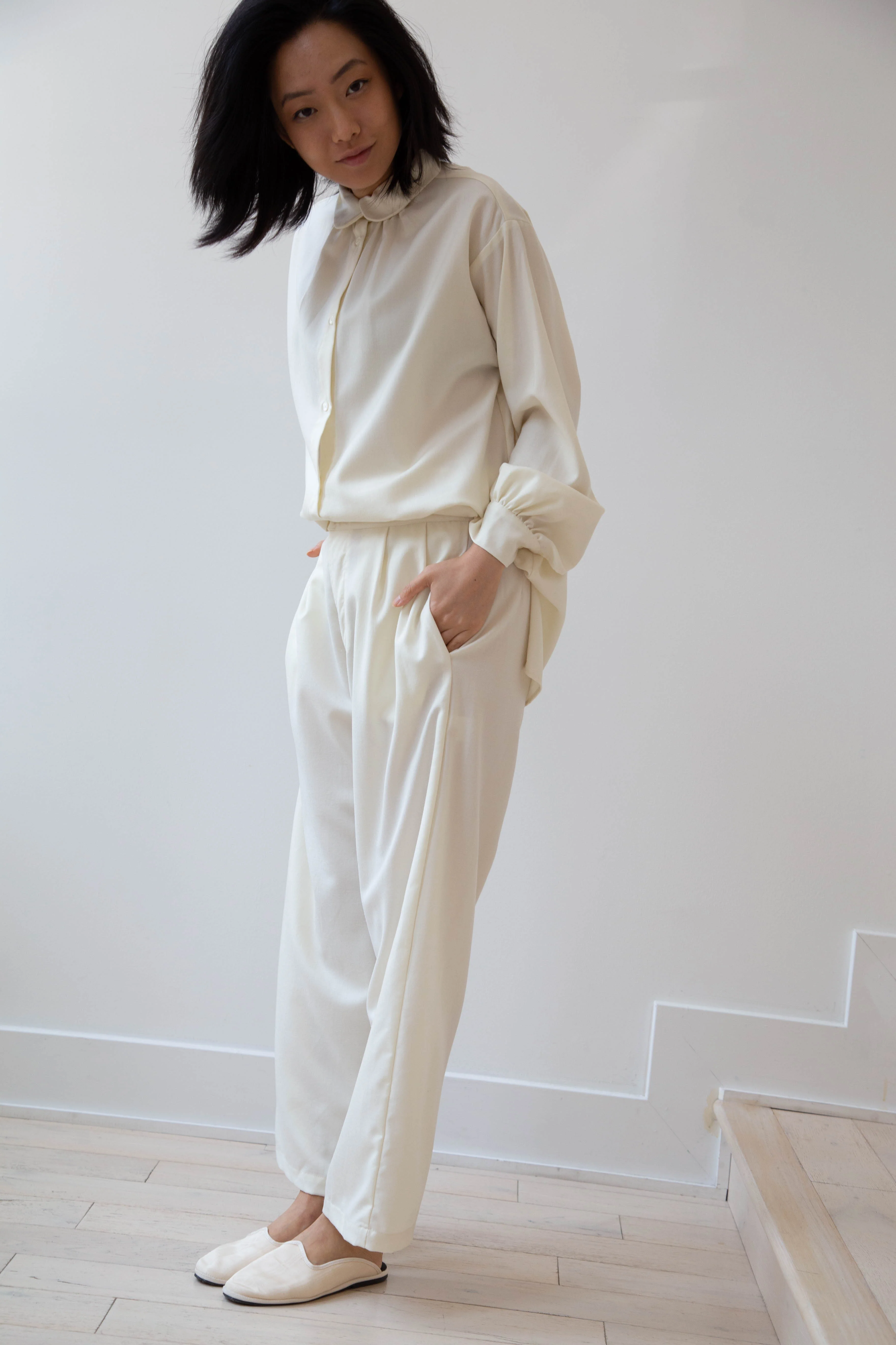 Gallego Desportes Wide Leg Trouser in Cream - Image 21