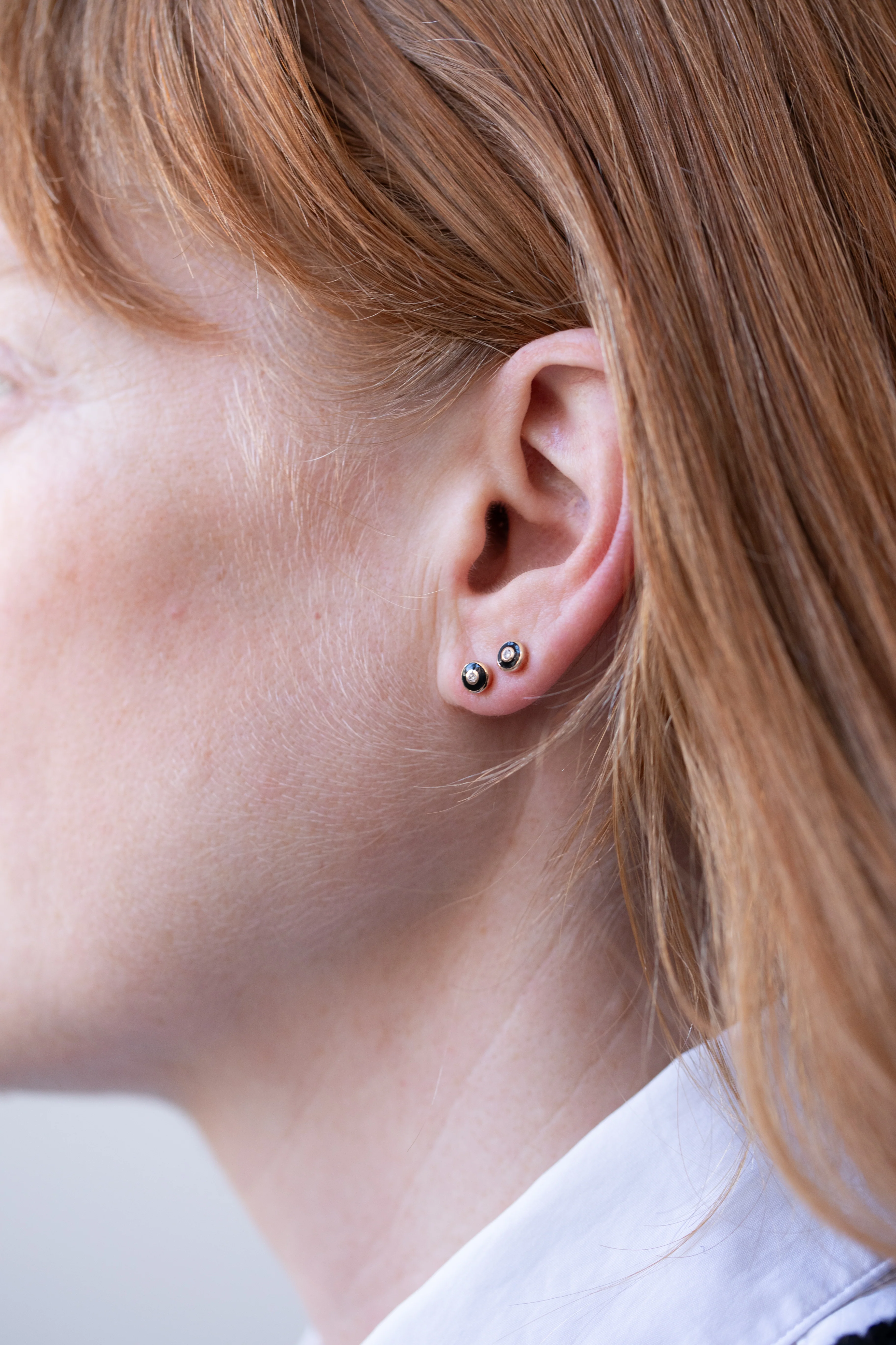 Hirotaka | Bird of Paradise Enamel Diamond Bird's Eye Stud Earrings Jet Black - Image 5