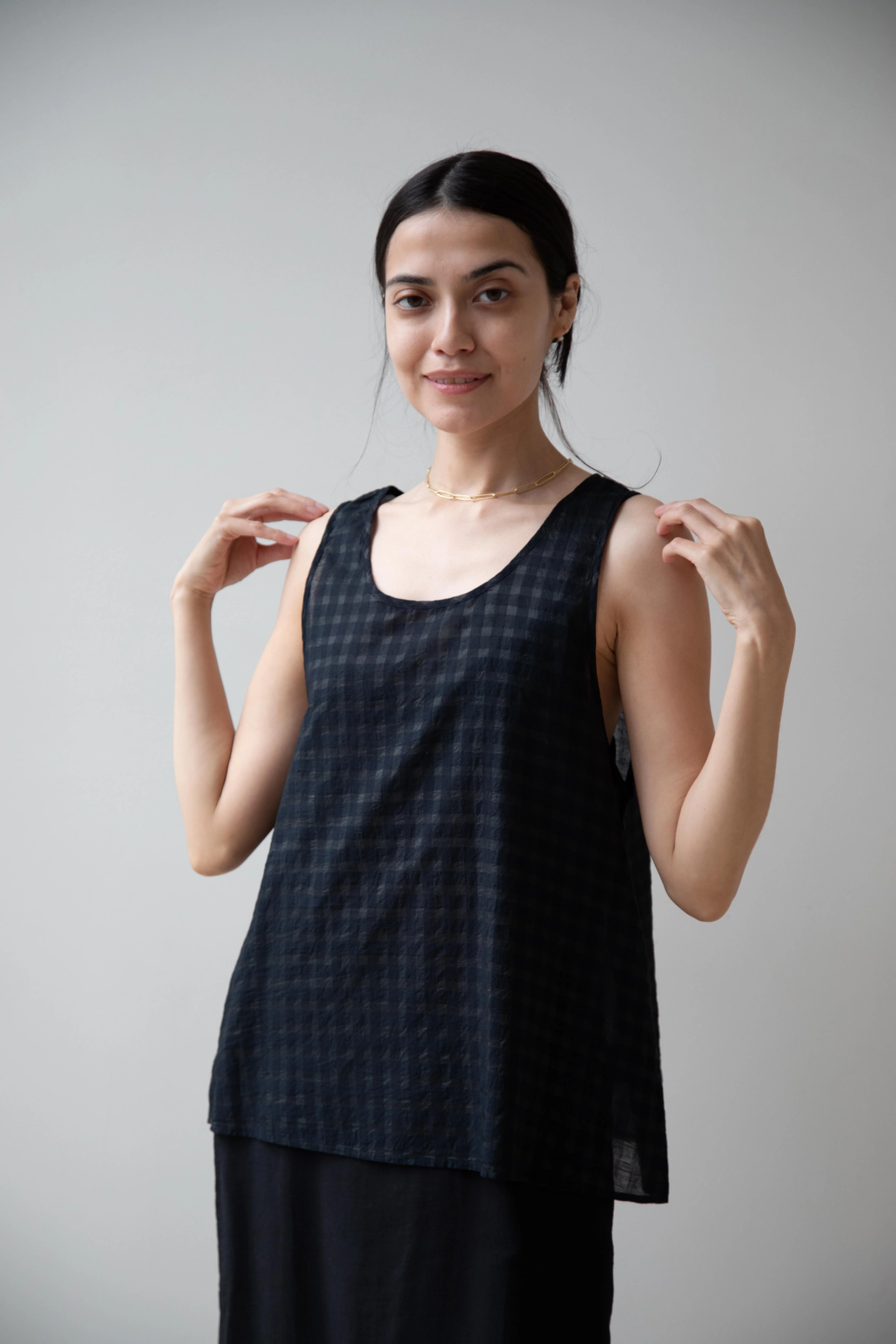 Maison de Soil | Check Sleeveless Tank Top in Black - Image 13