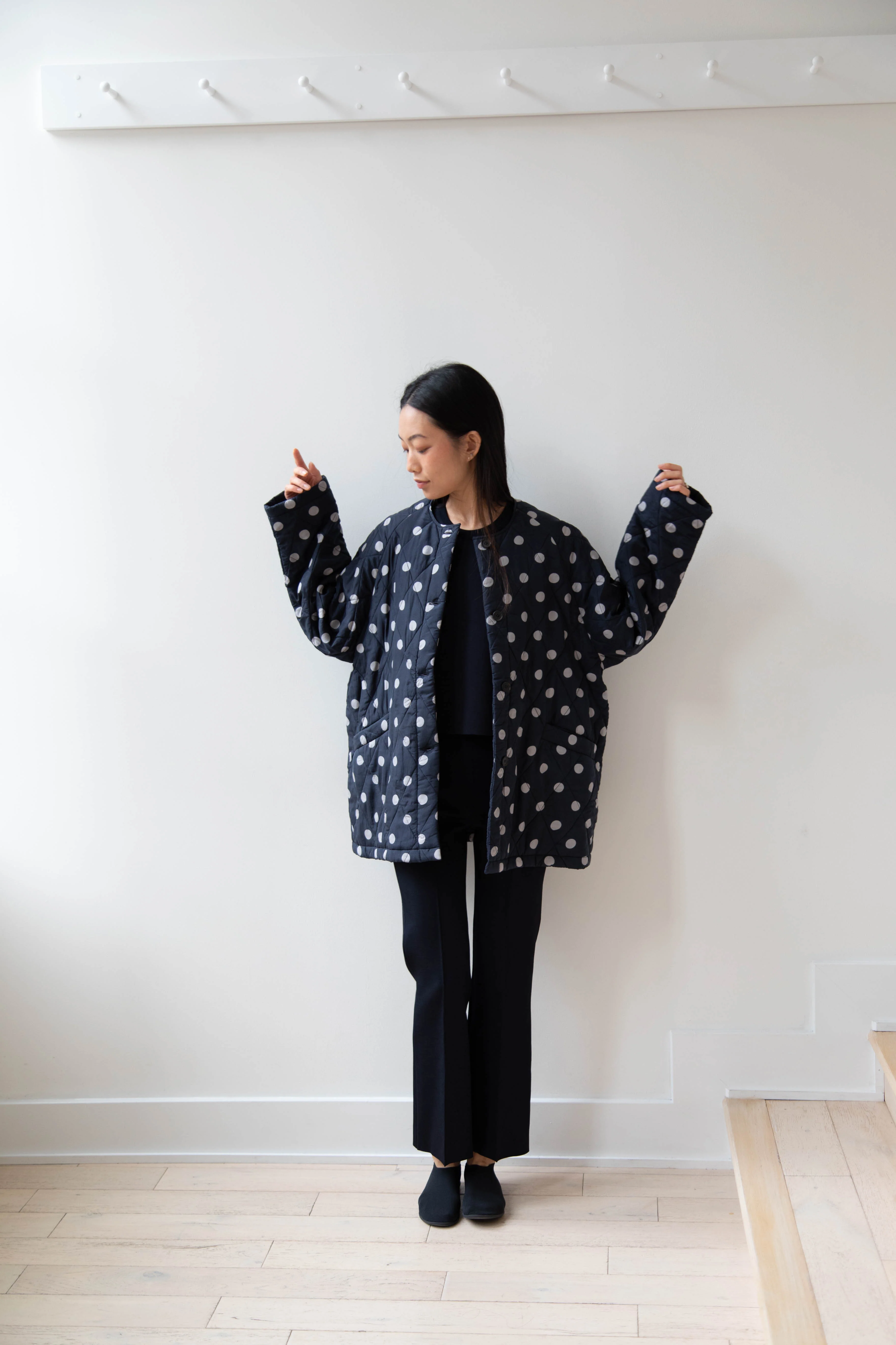 Maison de Soil | Quilted Dot Coat in Navy - Image 14
