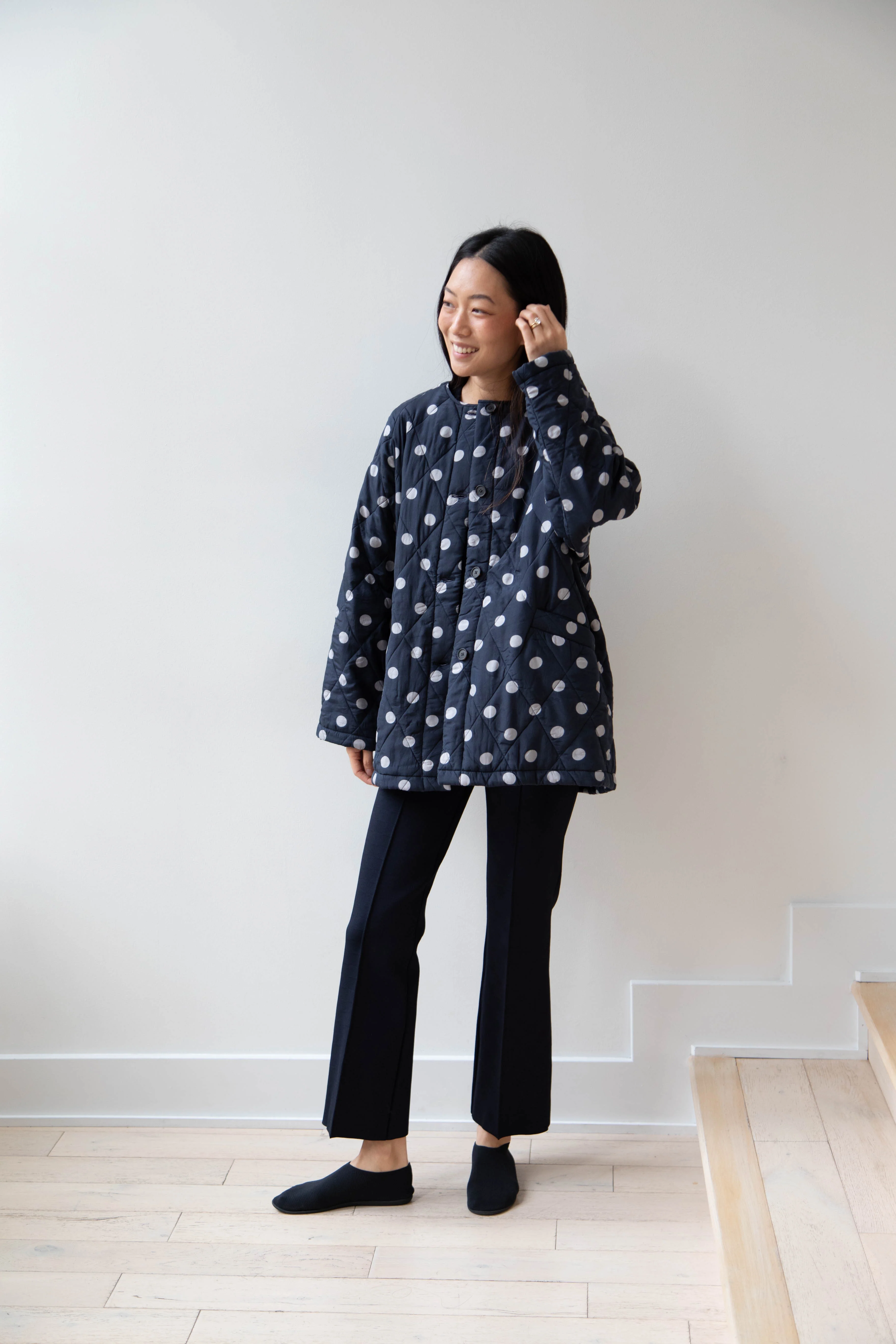 Maison de Soil | Quilted Dot Coat in Navy - Image 16