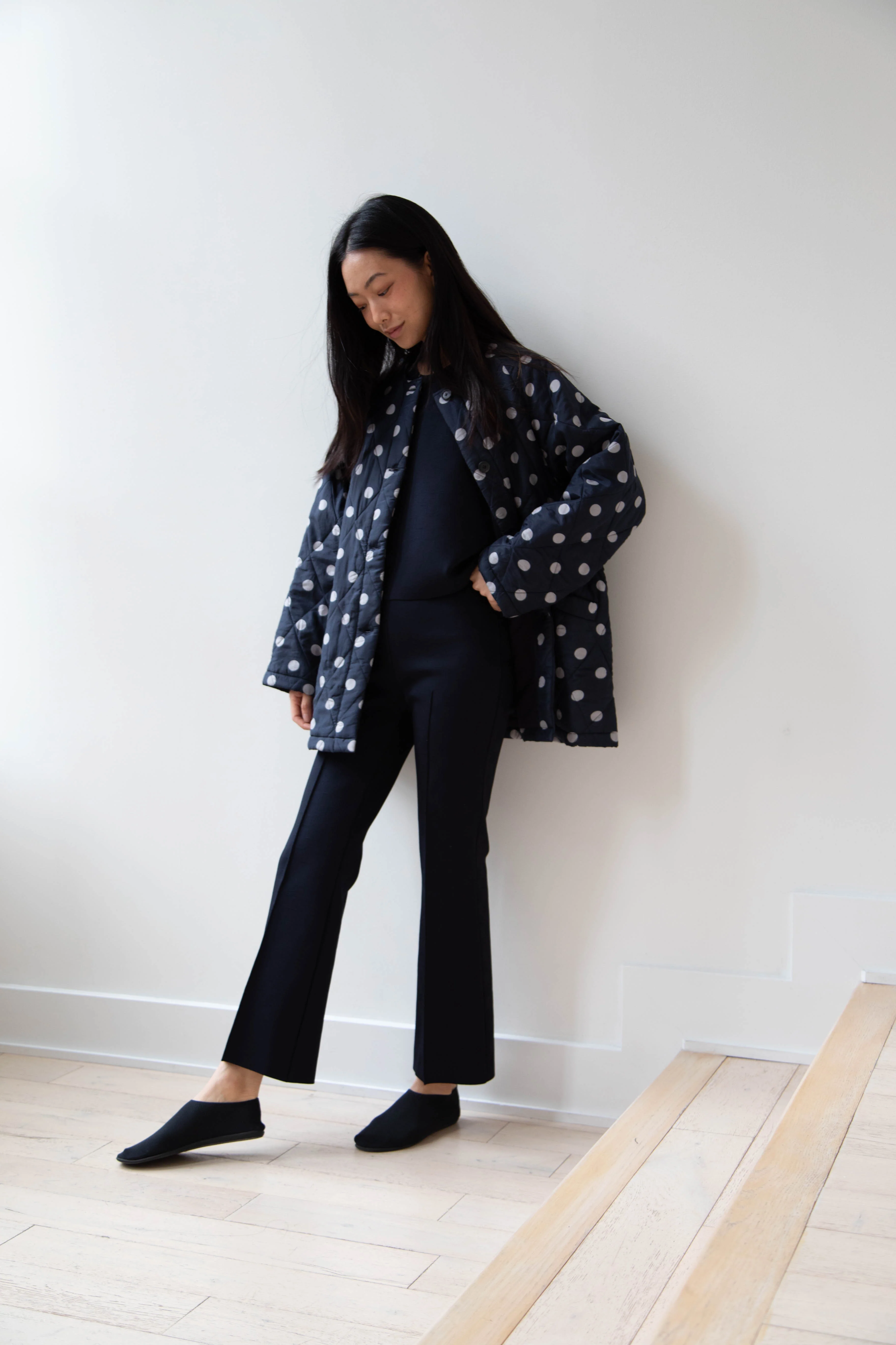 Maison de Soil | Quilted Dot Coat in Navy - Image 33