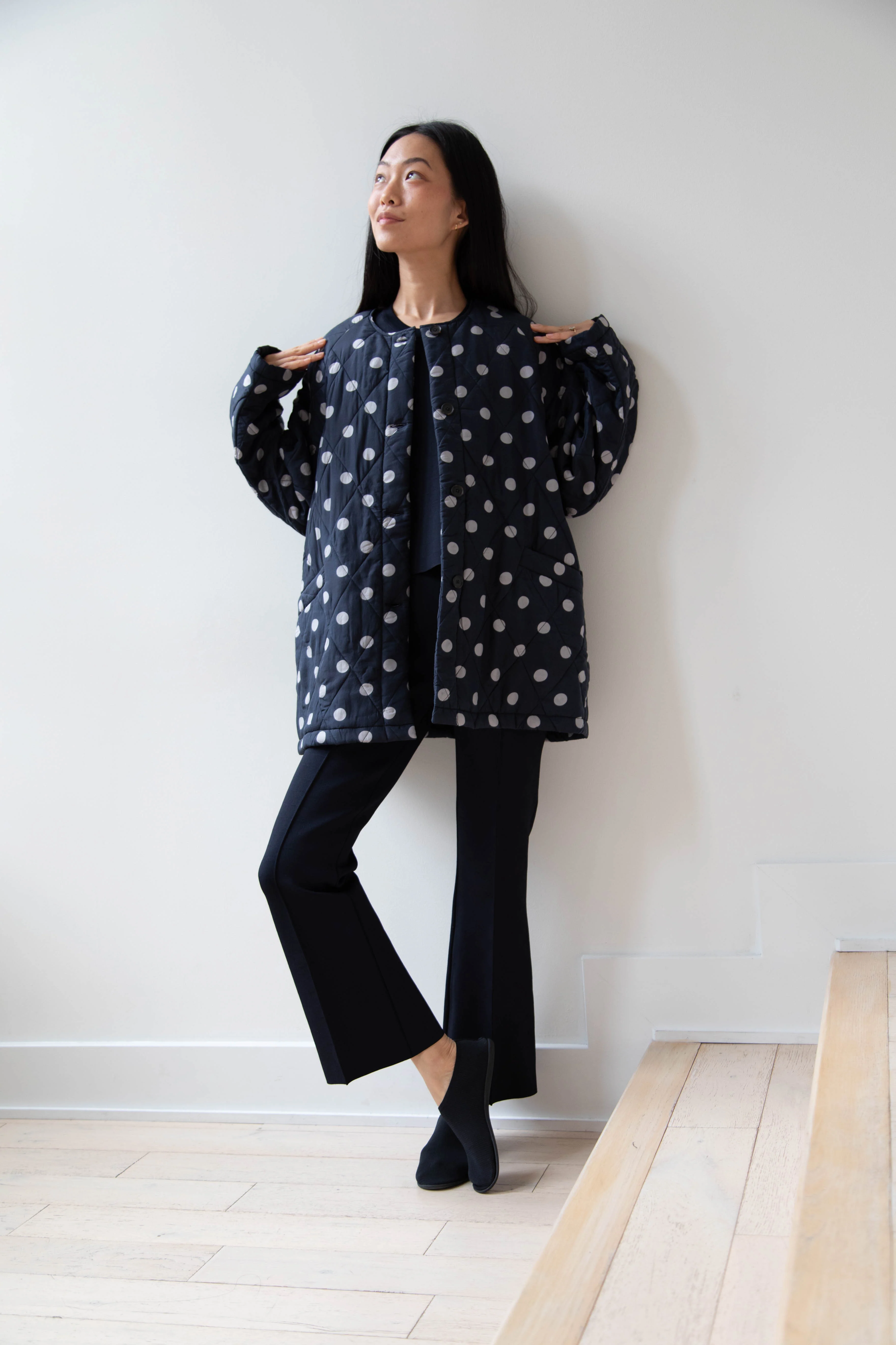 Maison de Soil | Quilted Dot Coat in Navy - Image 34