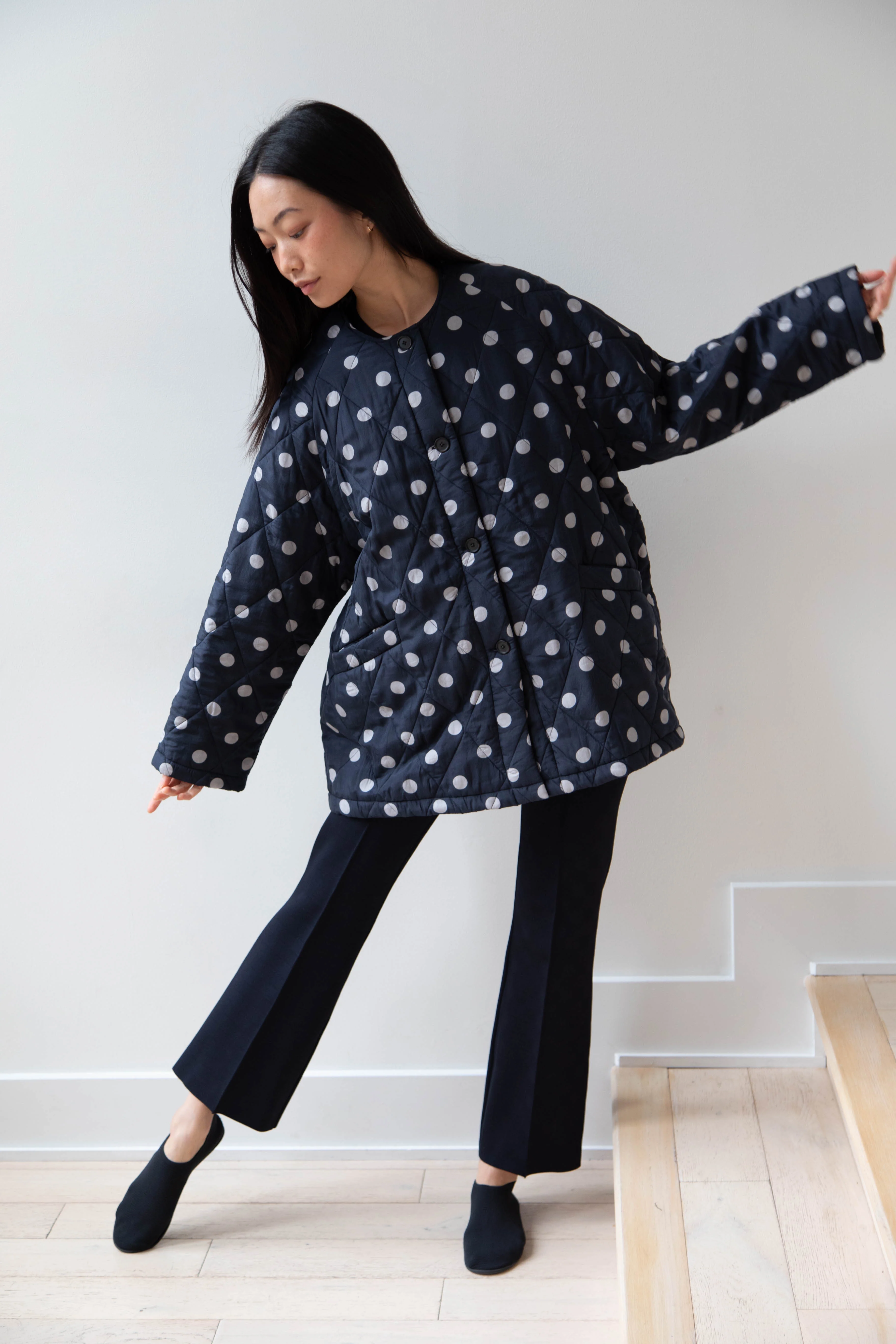 Maison de Soil | Quilted Dot Coat in Navy - Image 4