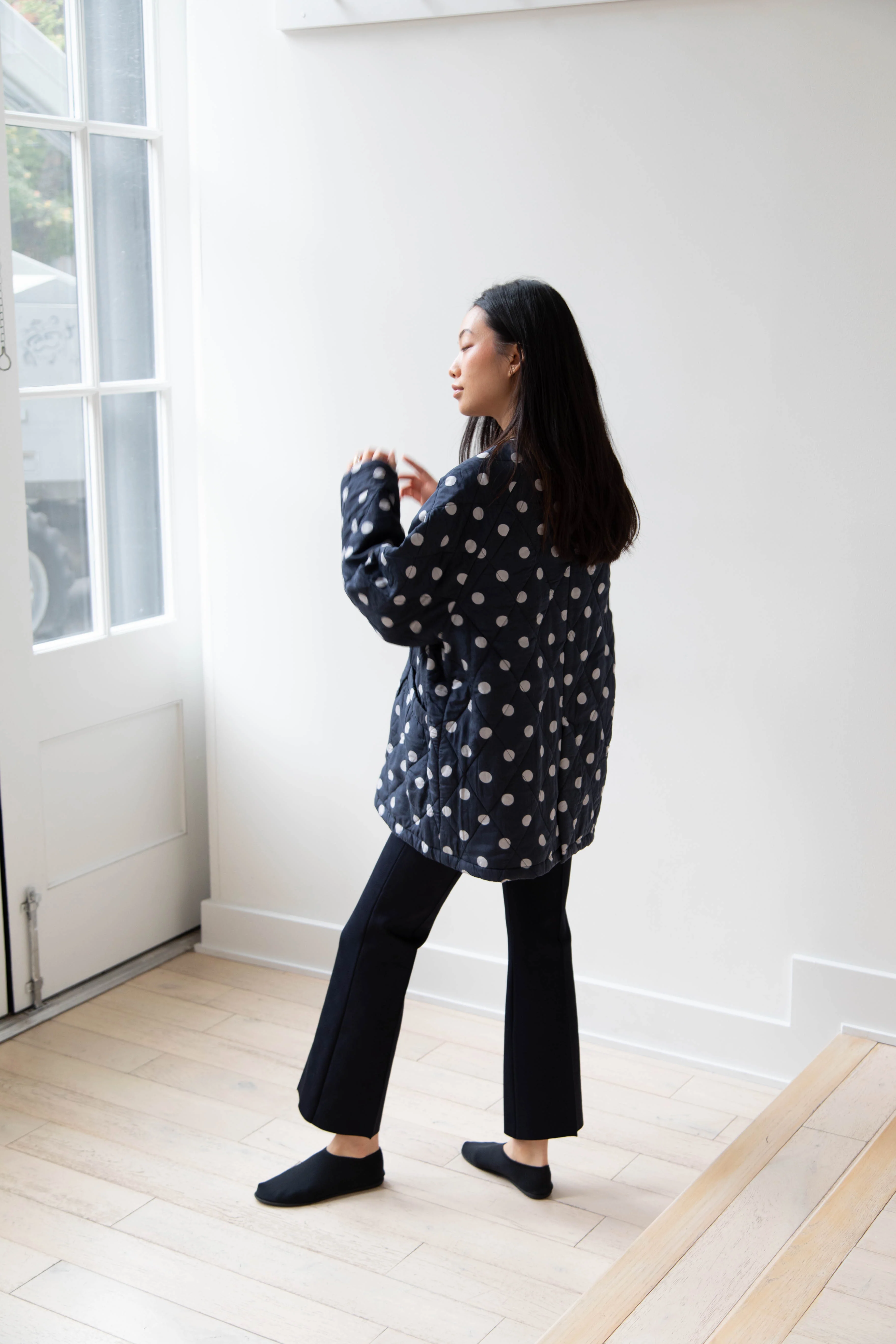 Maison de Soil | Quilted Dot Coat in Navy - Image 41