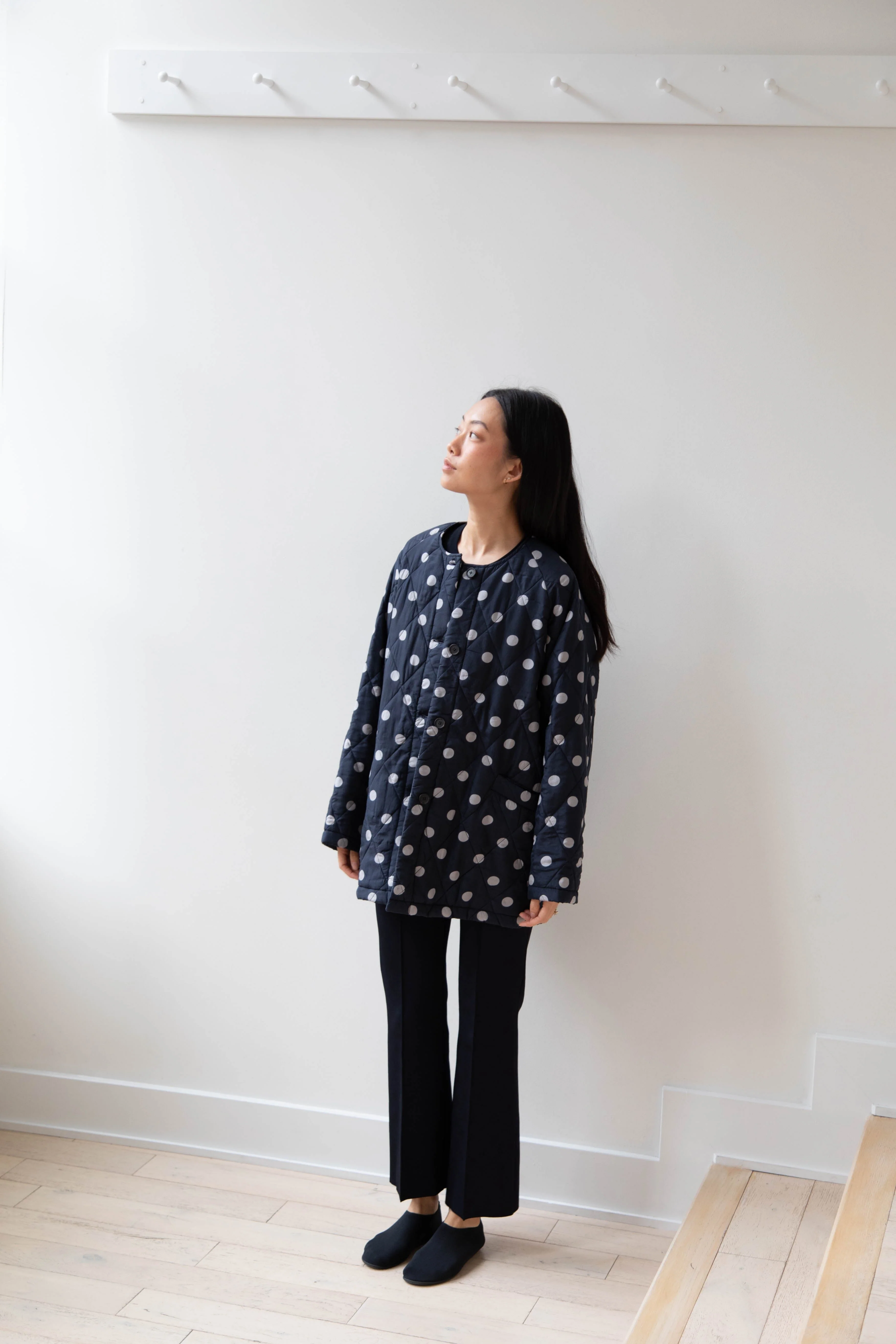 Maison de Soil | Quilted Dot Coat in Navy - Image 5