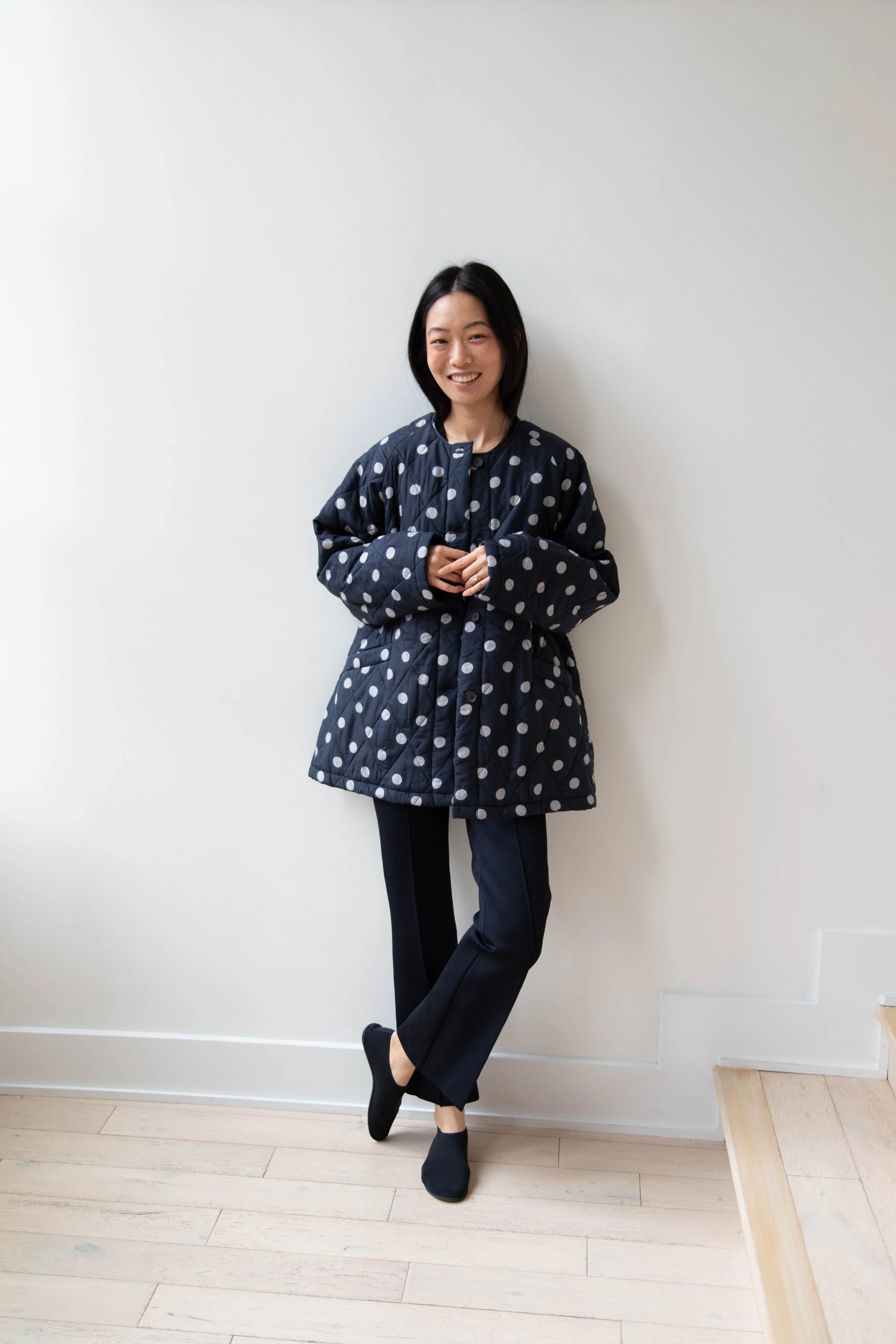 Maison de Soil | Quilted Dot Coat in Navy - Image 8