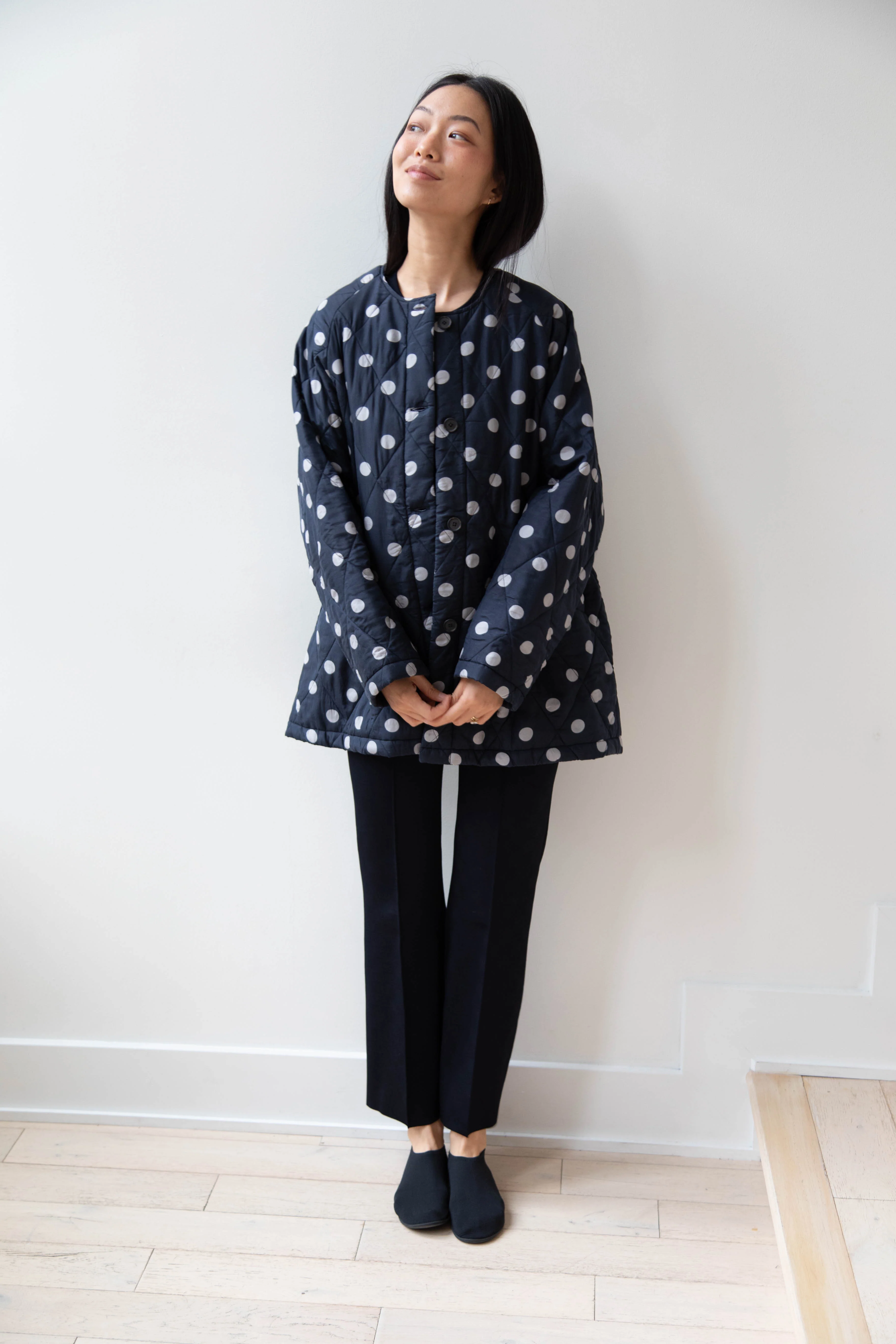 Maison de Soil | Quilted Dot Coat in Navy - Image 9