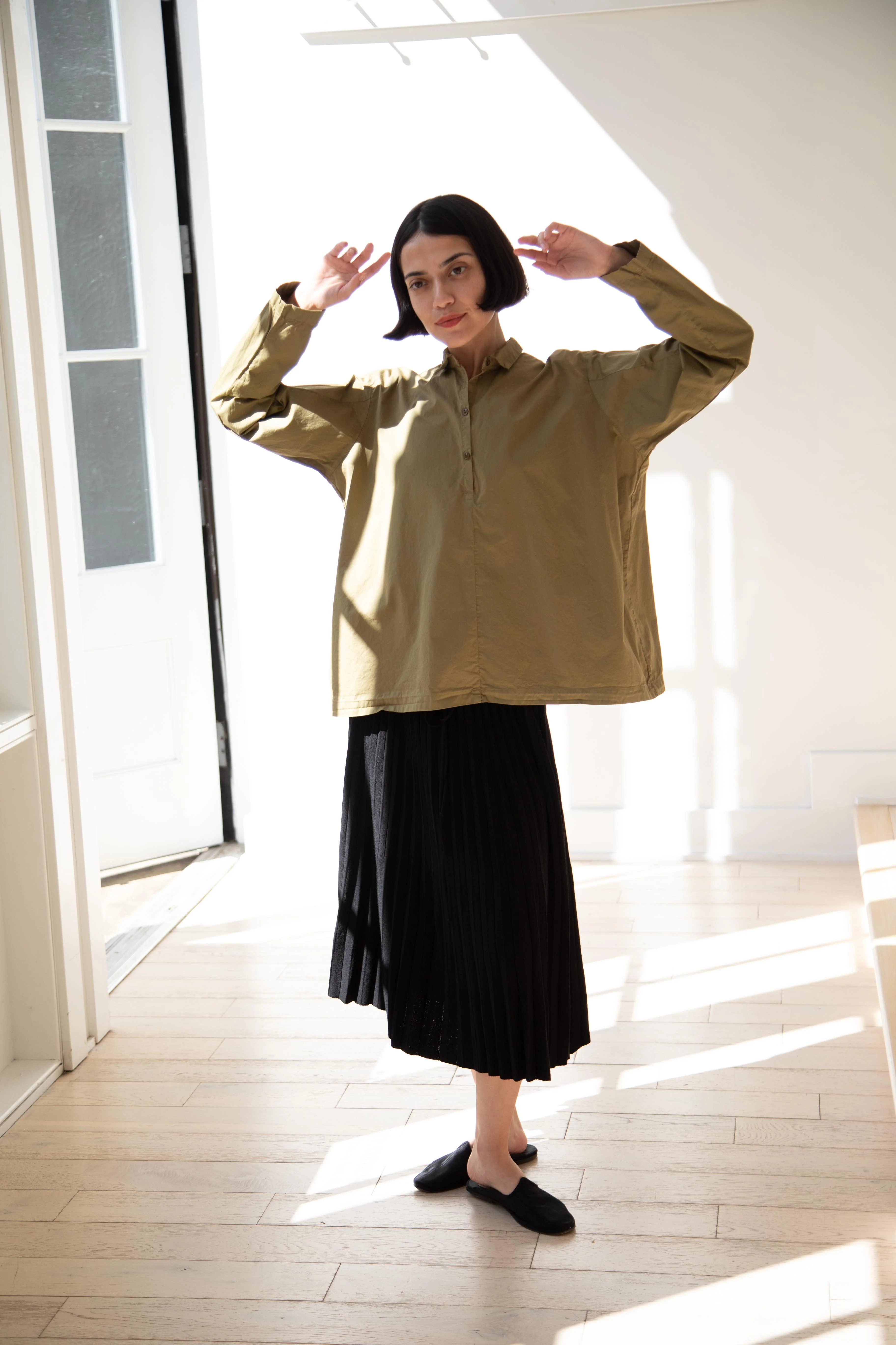 Manuelle Guibal | Cotton Sata Shirt in Olive - Image 23