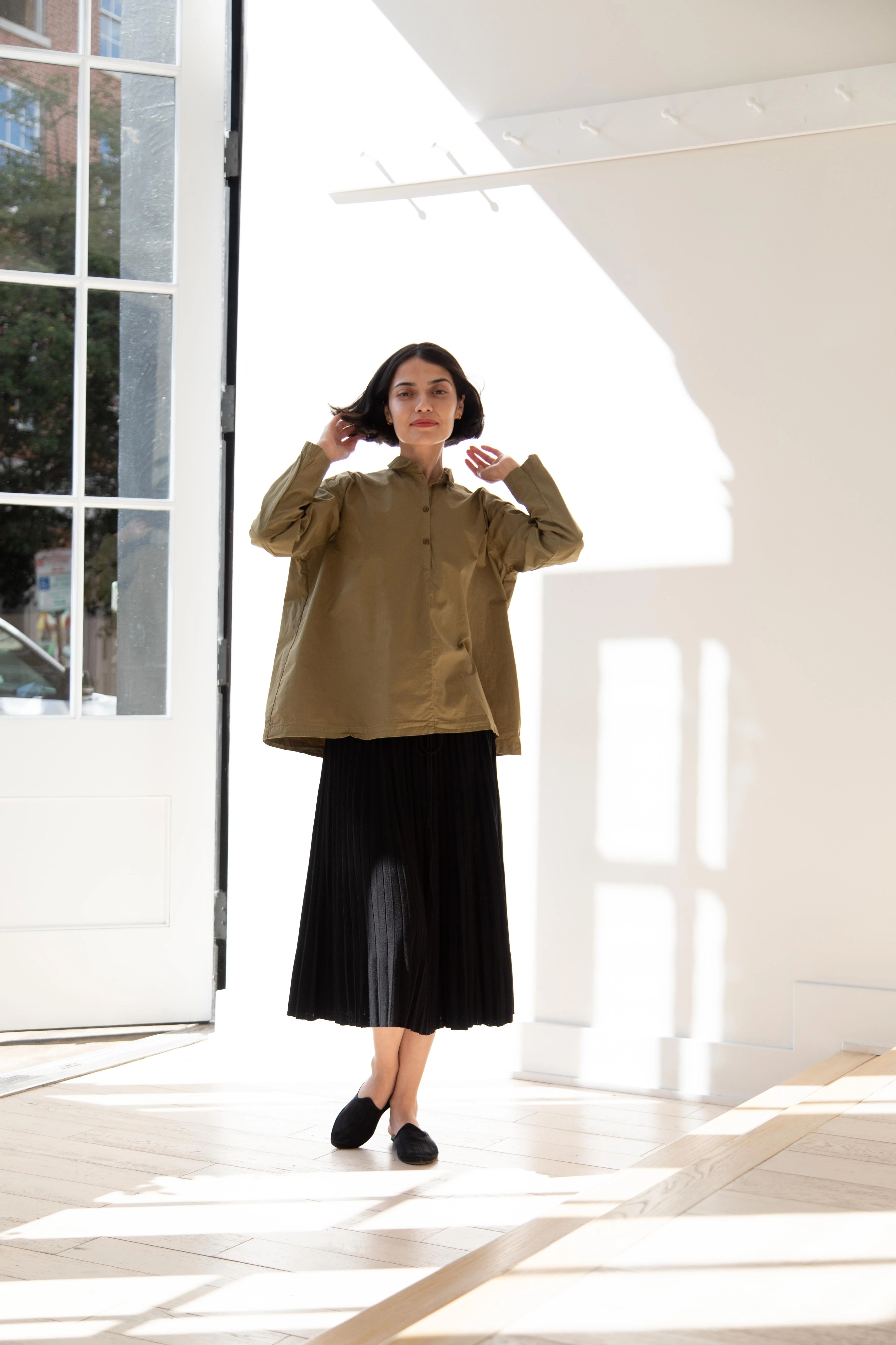Manuelle Guibal | Cotton Sata Shirt in Olive - Image 36