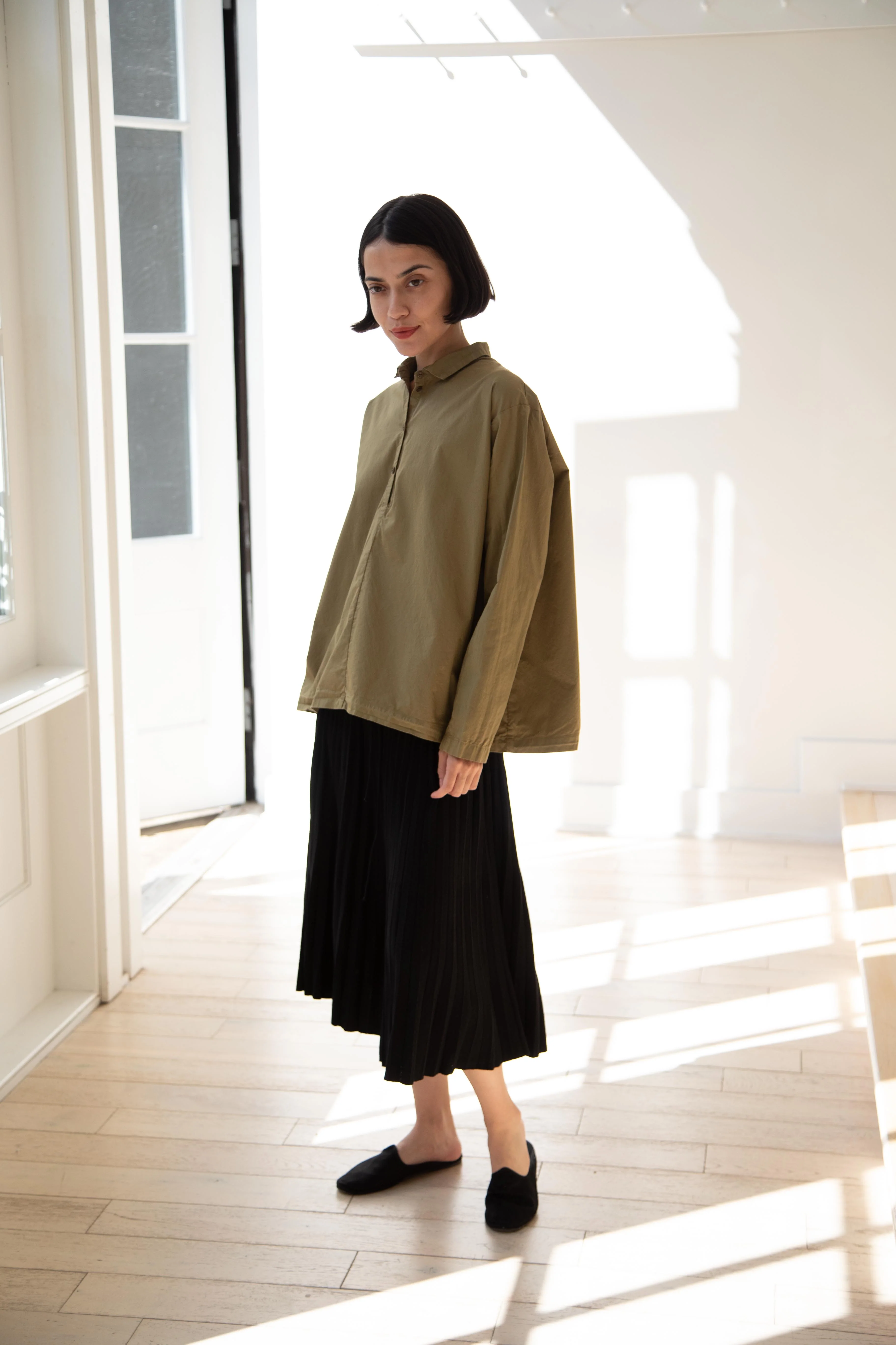 Manuelle Guibal | Cotton Sata Shirt in Olive - Image 5