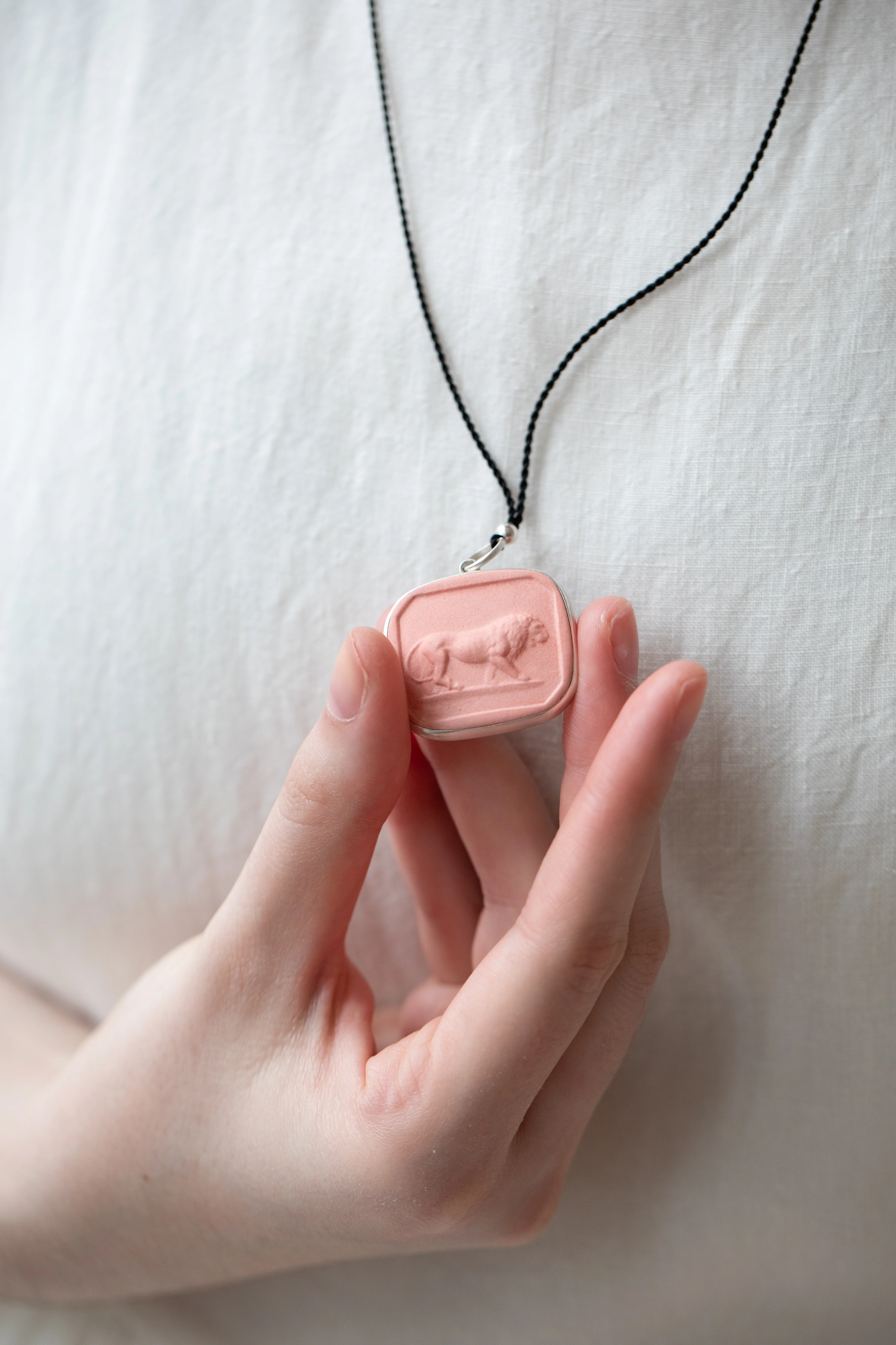 Marcie McGoldrick | Handset Cameo Necklace Leo in Coral - Image 3