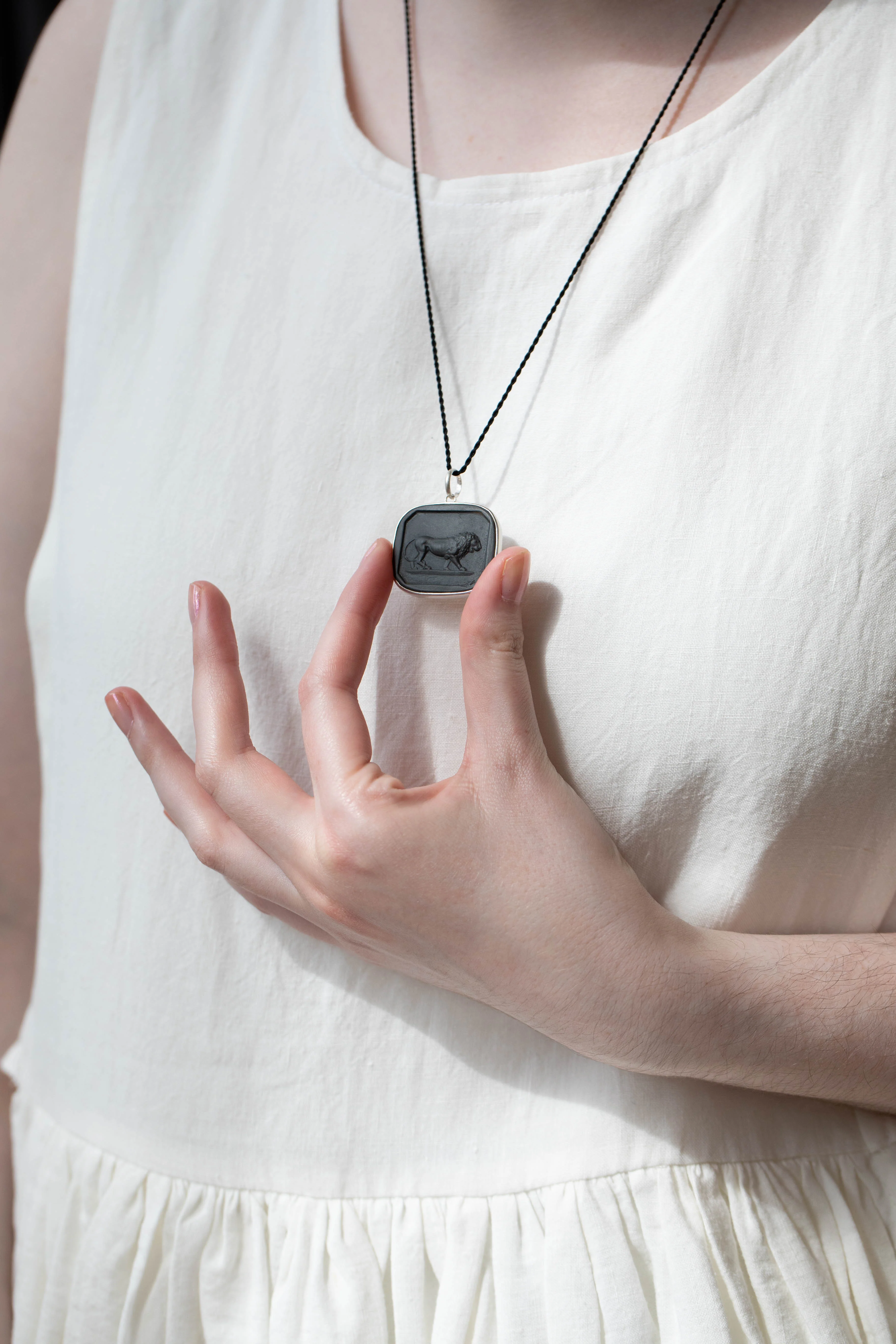 Marcie McGoldrick | Handset Cameo Necklace Leo in Onyx - Image 3