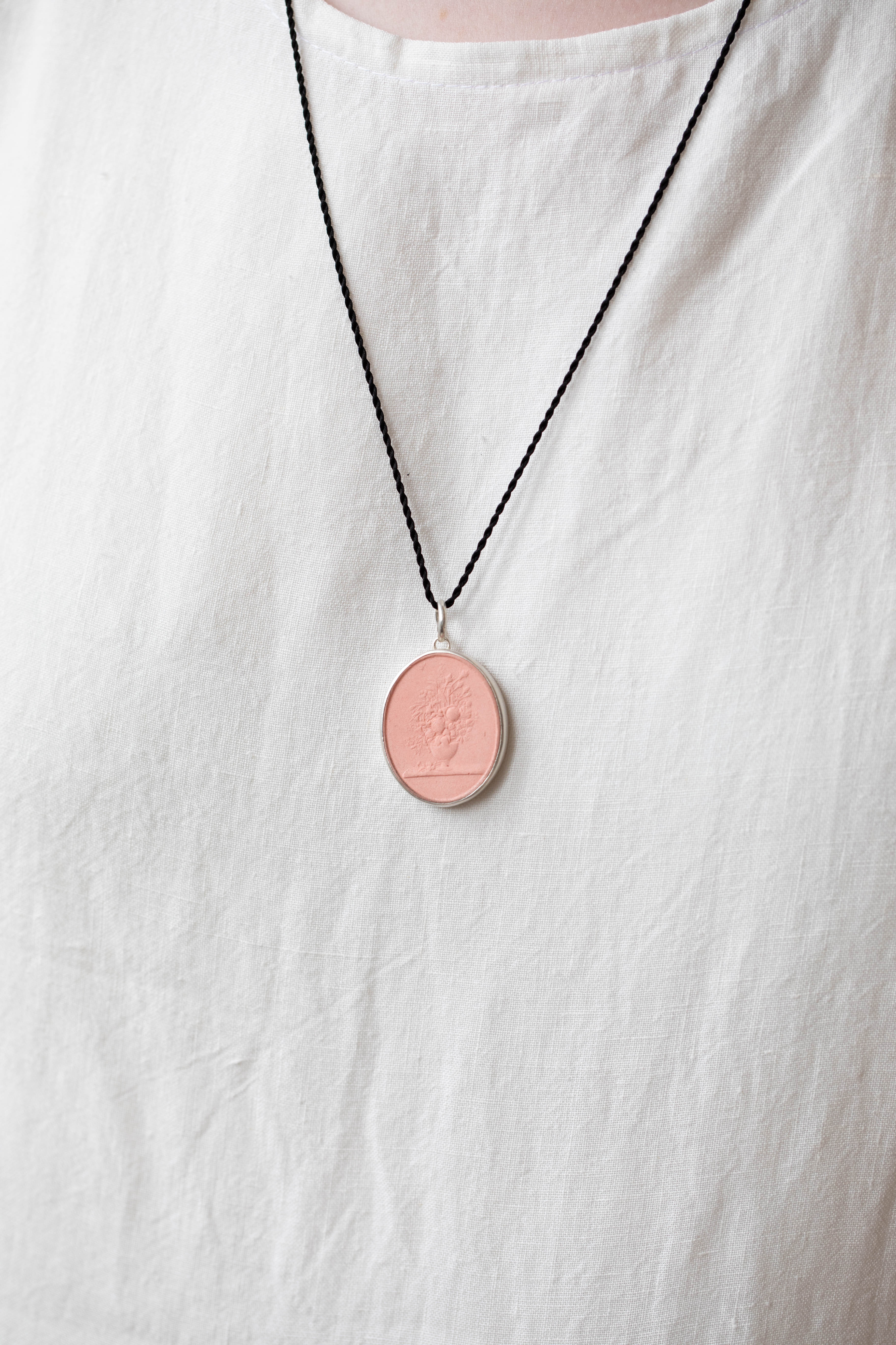 Marcie McGoldrick | Handset Cameo Necklace Vase with Flowers in Coral - Image 5