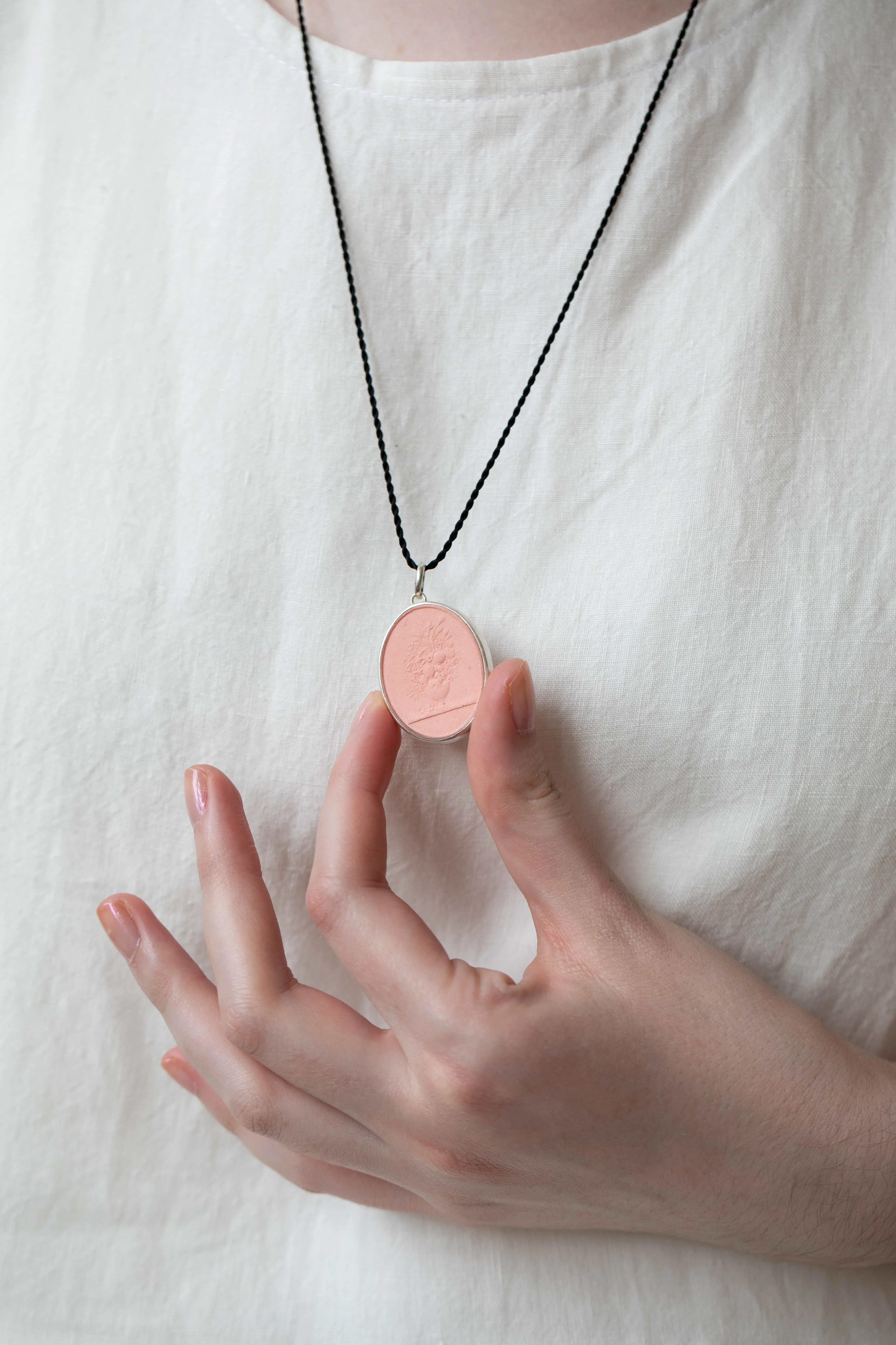 Marcie McGoldrick | Handset Cameo Necklace Vase with Flowers in Coral - Image 6