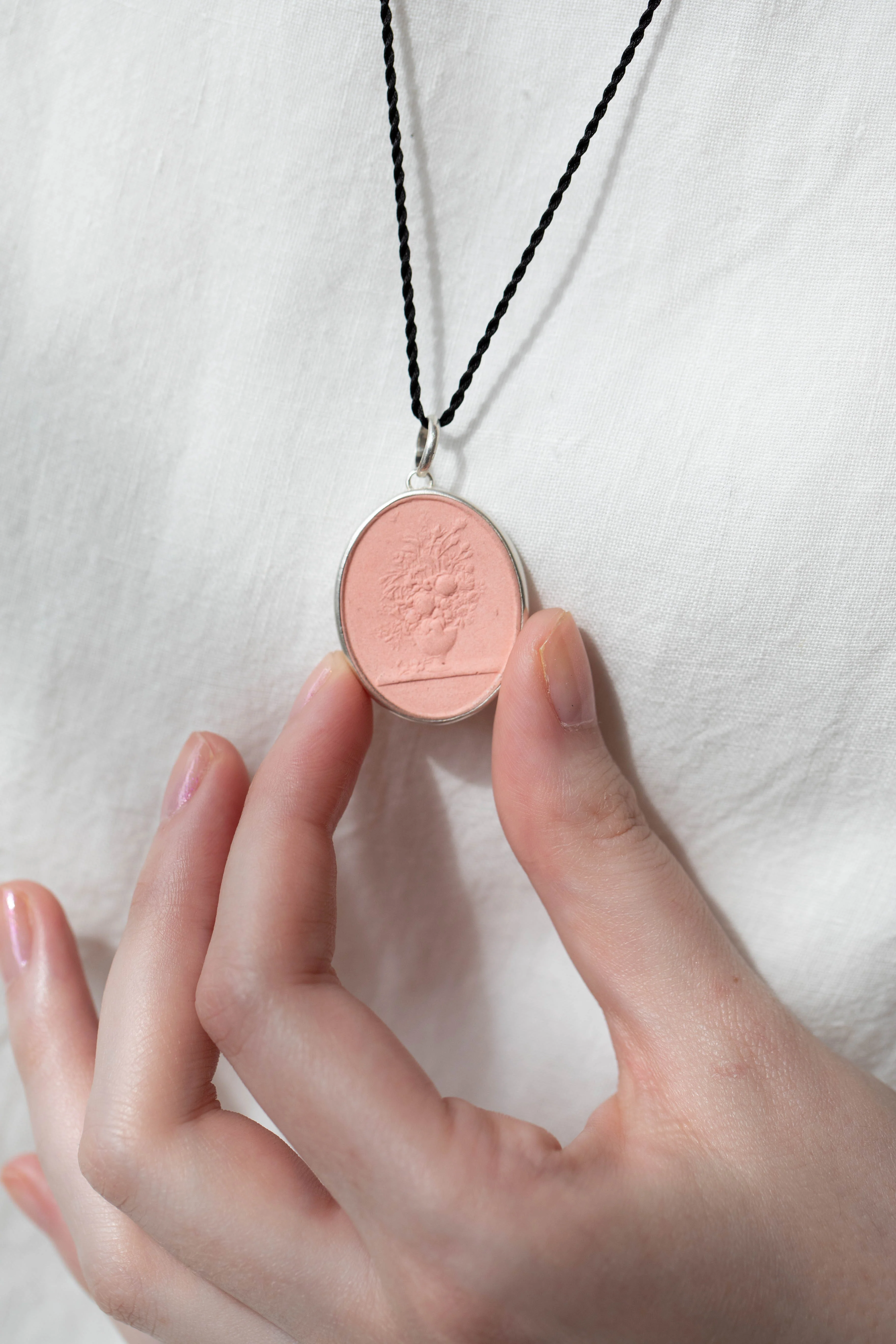 Marcie McGoldrick | Handset Cameo Necklace Vase with Flowers in Coral - Image 7