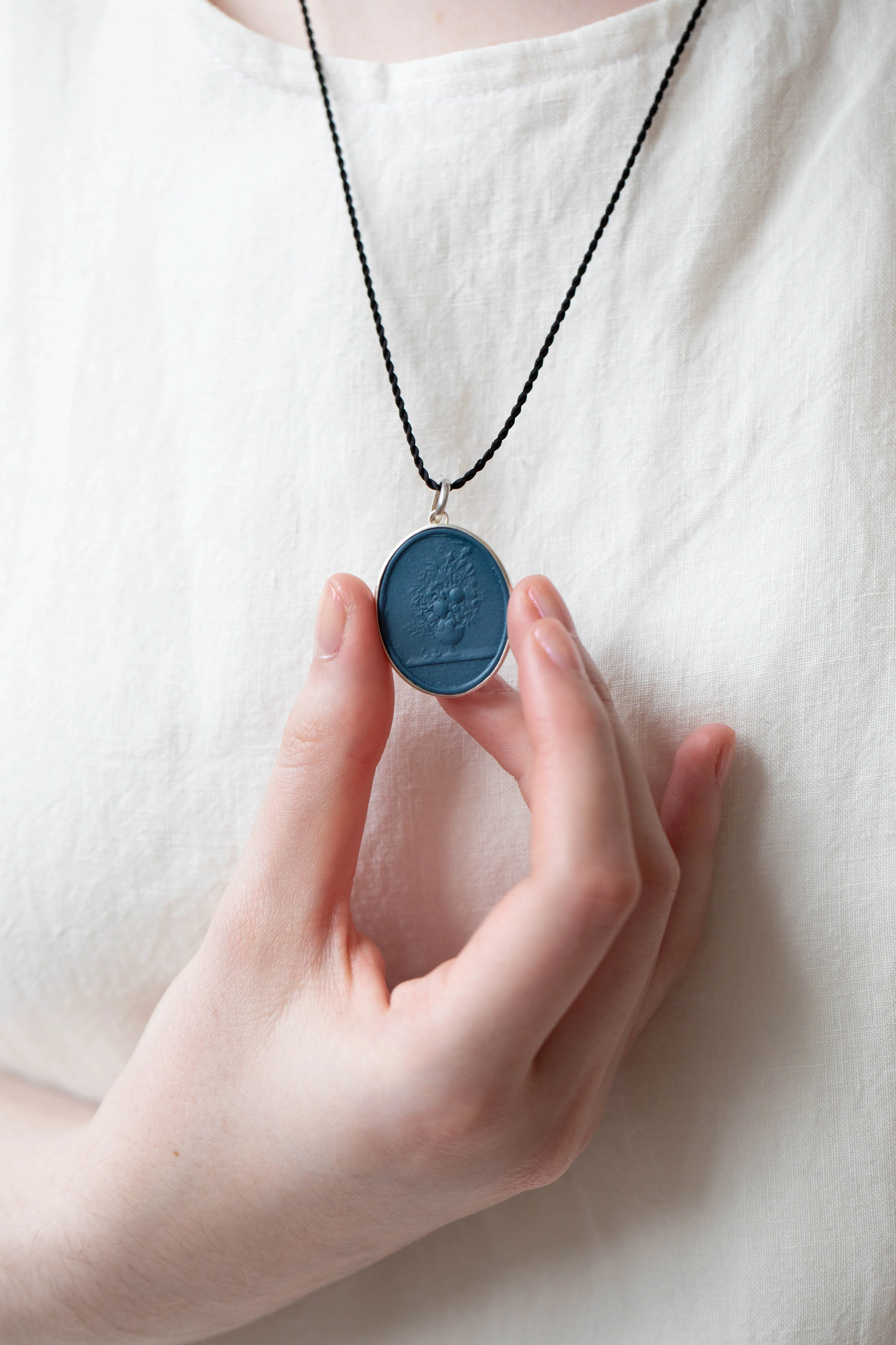Marcie McGoldrick | Handset Cameo Necklace Vase with Flowers in Indigo - Image 8