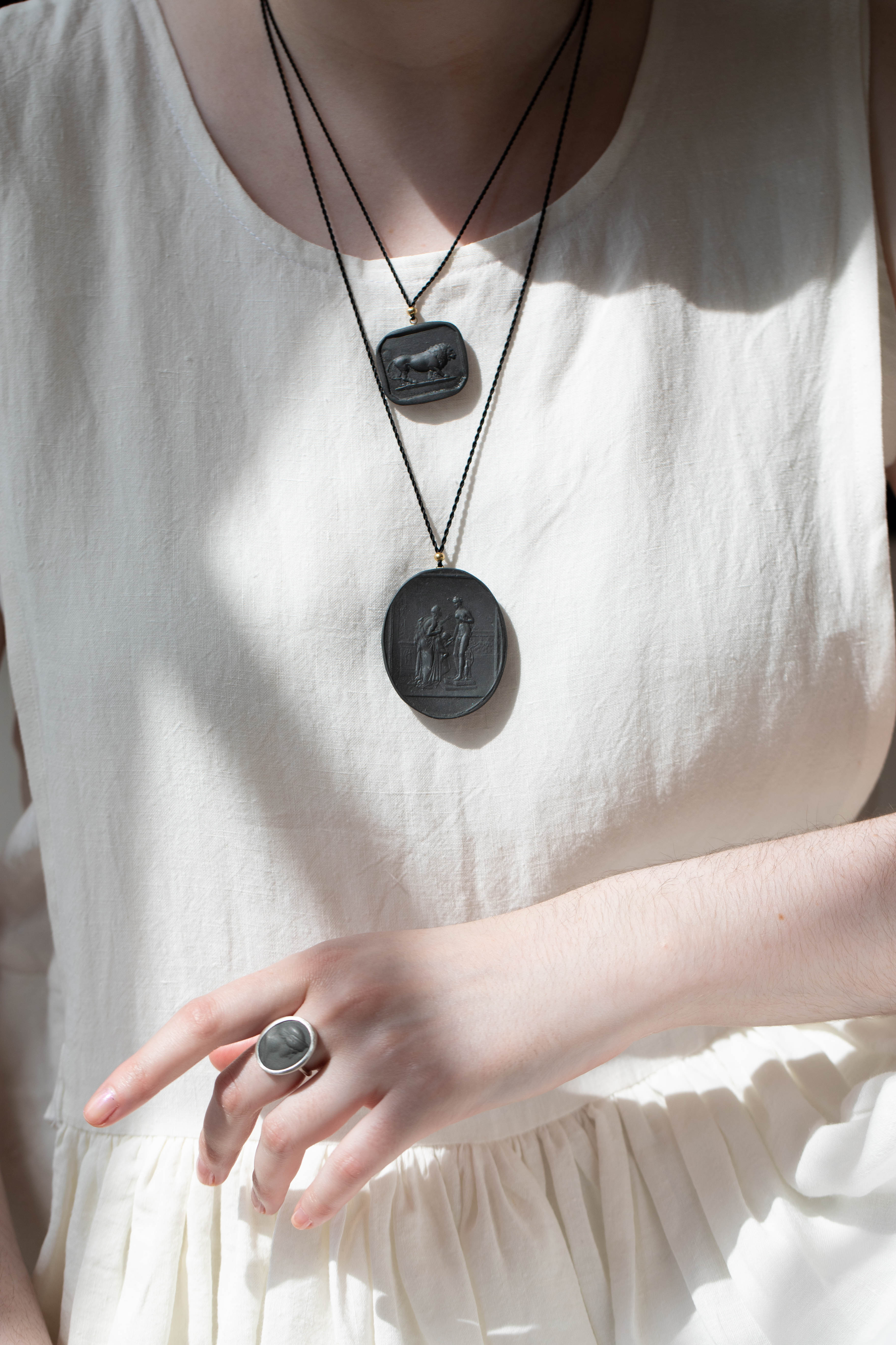 Marcie McGoldrick | Porcelain Cameo Pendant- Leo in Onyx - Image 6