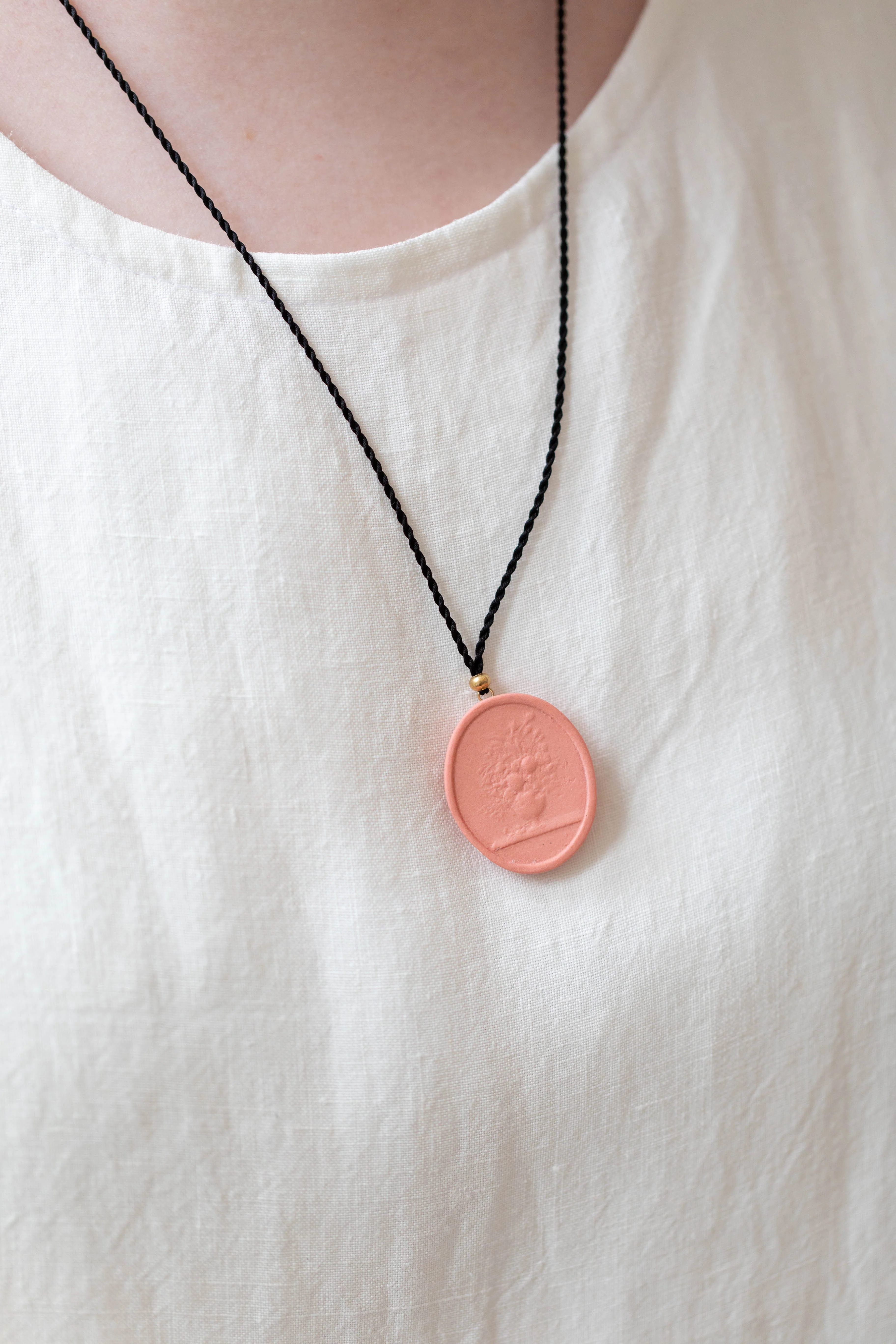 Marcie McGoldrick | Porcelain Cameo Pendant- Vase with Flowers in Coral - Image 5